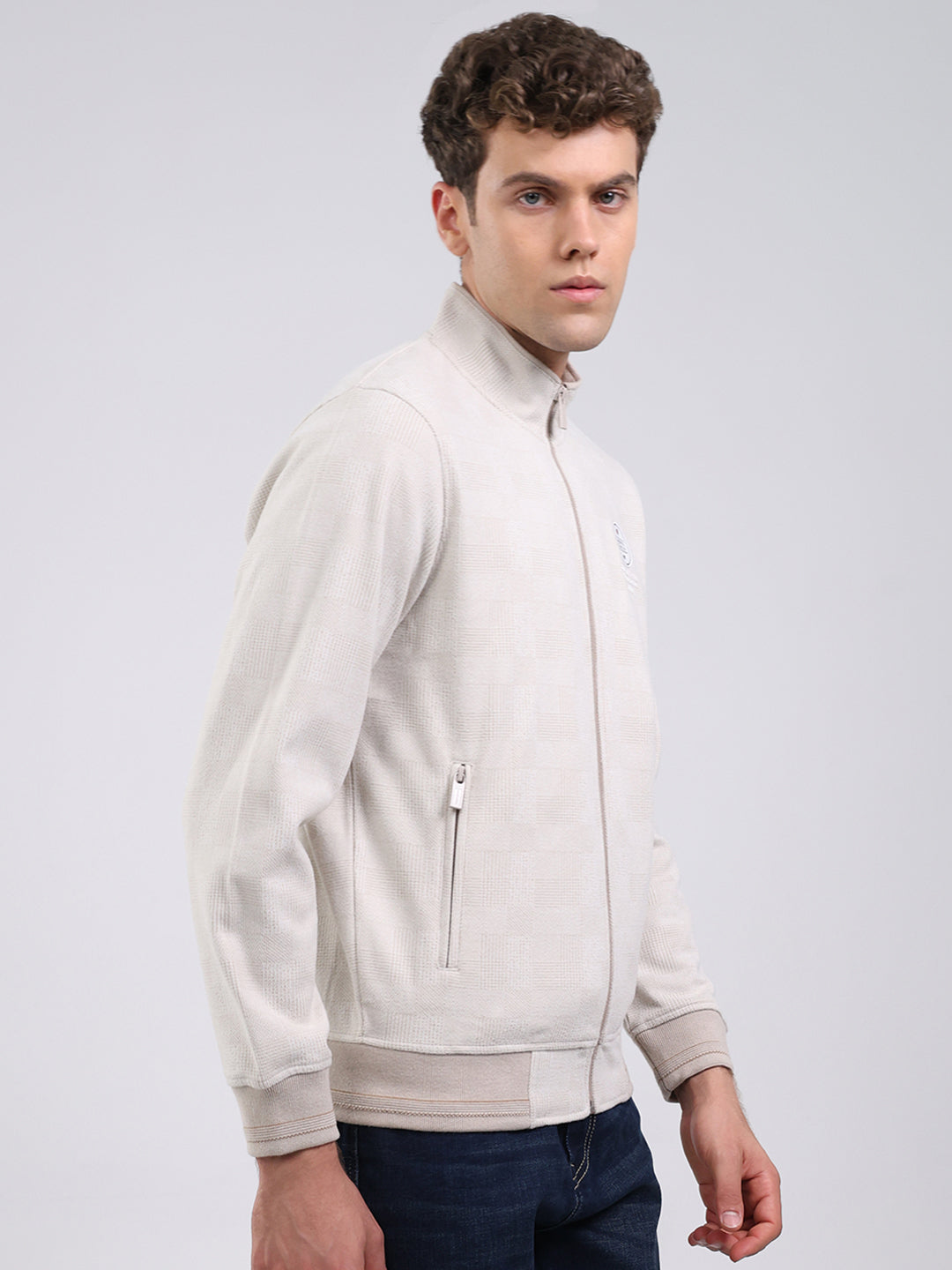 Men Beige Ultra Warm Collar Sweatshirt - Anti-Pilling Fabric