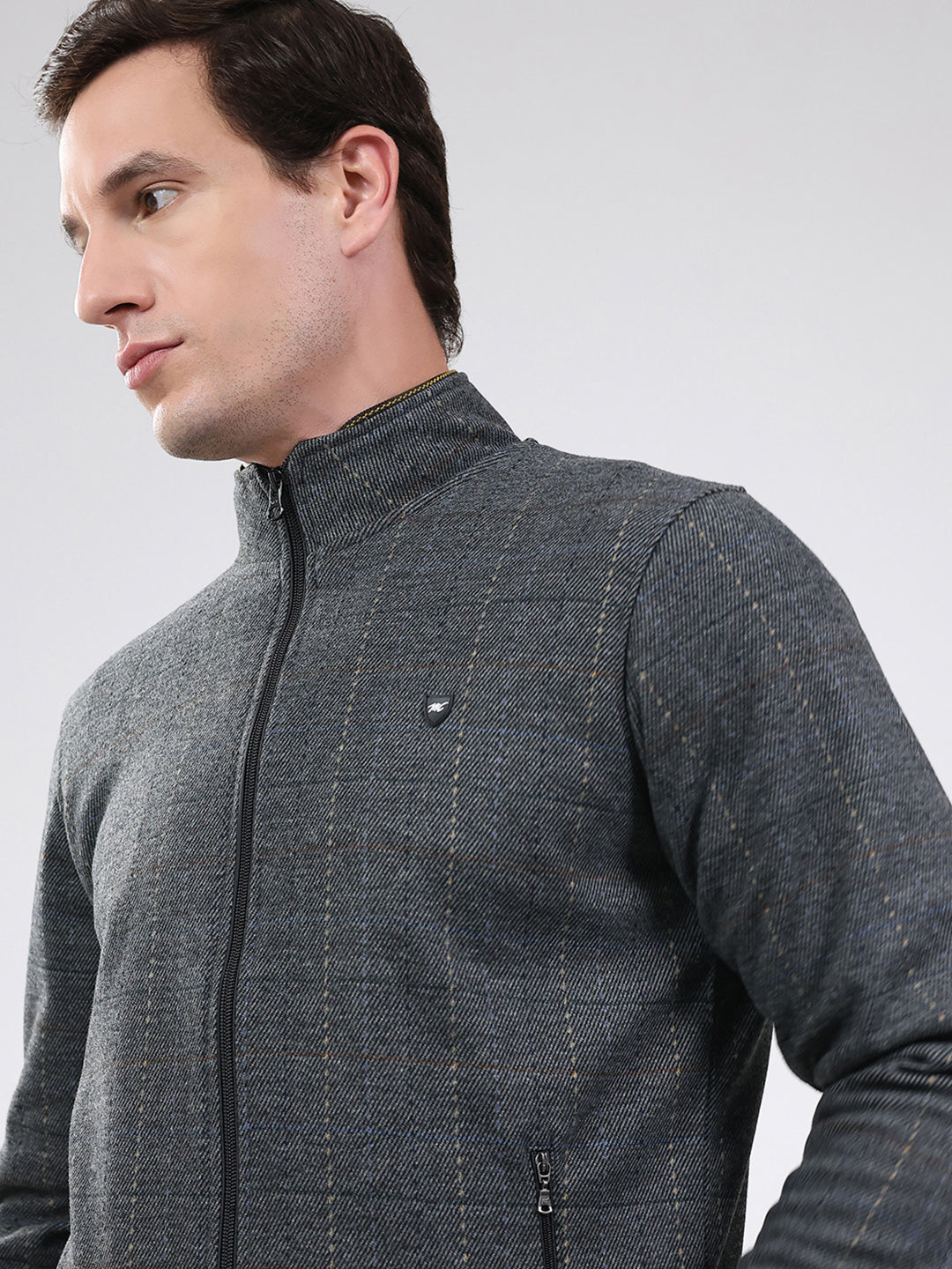 Men Black Solid Band Neck Full Sleeve Sweatshirt