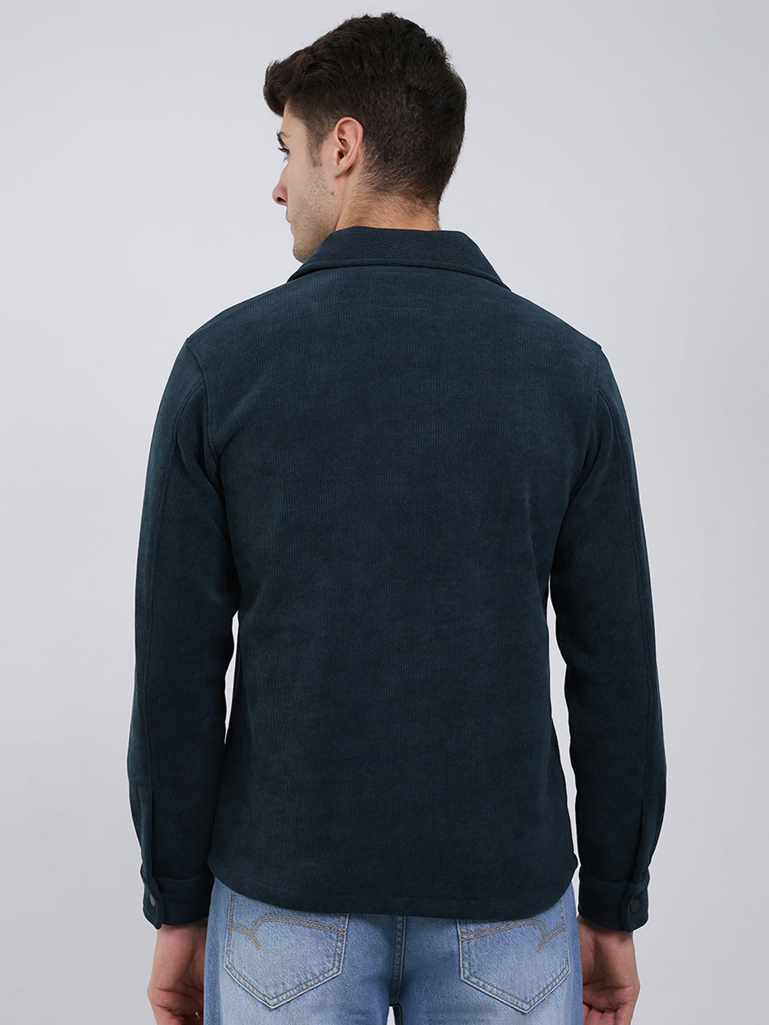 Men Bottle Green Self Design Collar Full Sleeve Sweatshirt