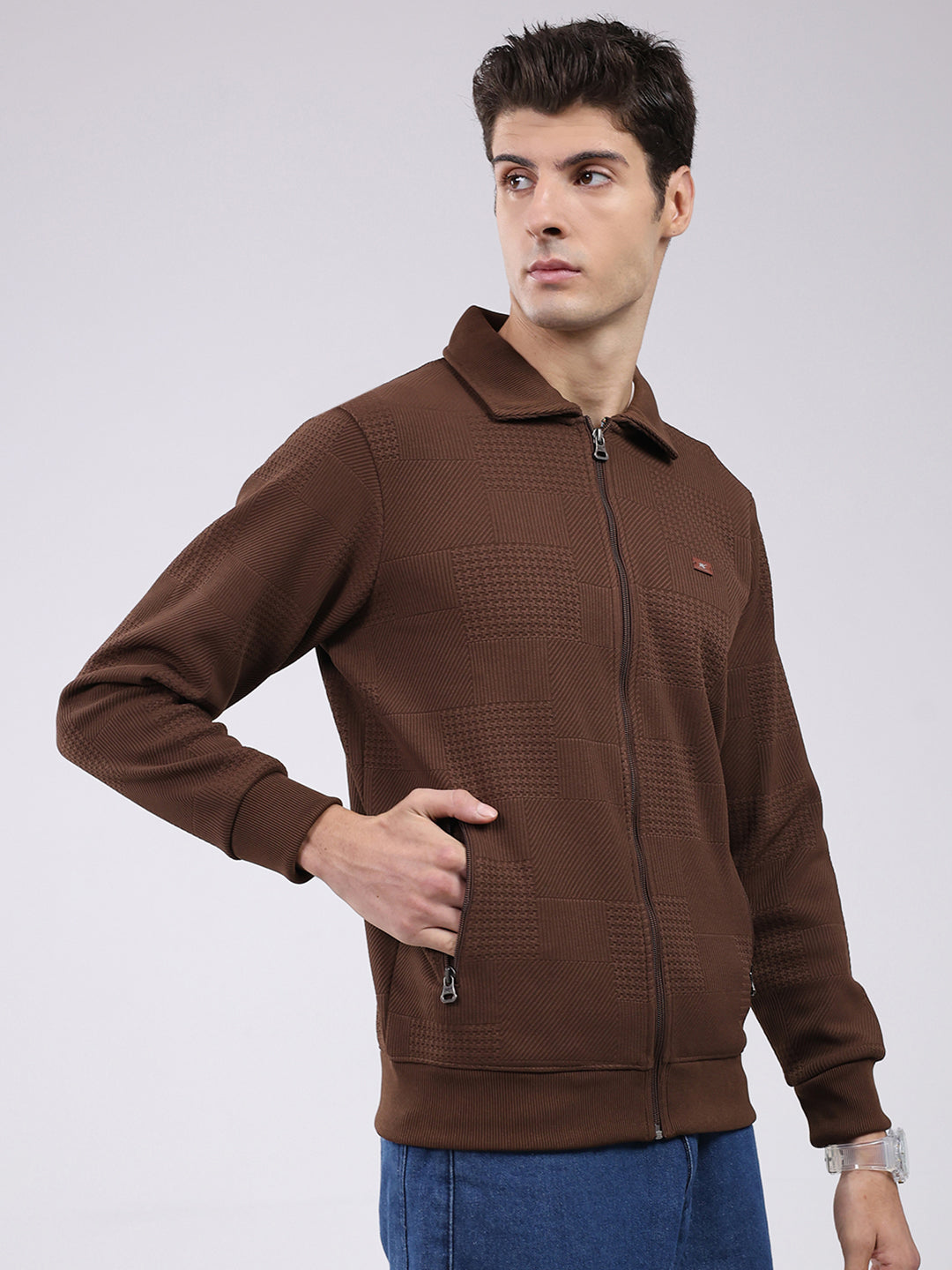 Men Brown Ultra-Warm Self-Design Sweatshirt (Anti-Pilling Fabric)