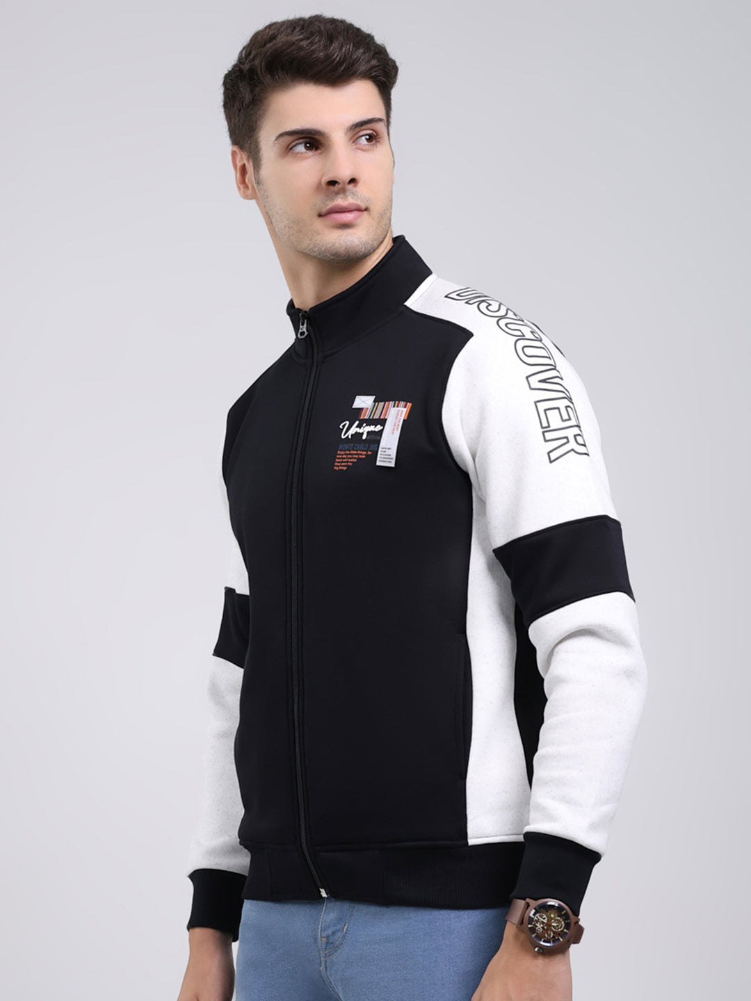 Men Black Solid Mock Neck Full Sleeve Sweatshirt