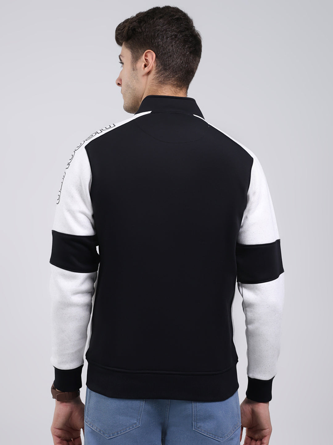 Men Black Solid Mock Neck Full Sleeve Sweatshirt