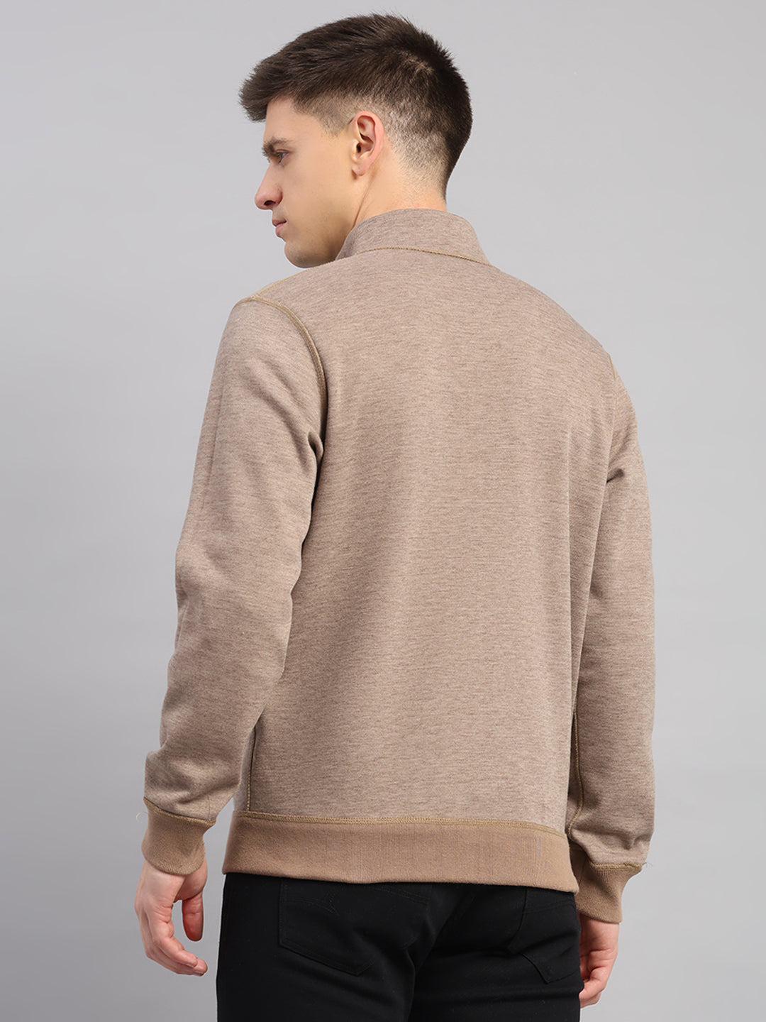 Men Brown Check Collar Full Sleeve Reversible Sweatshirt