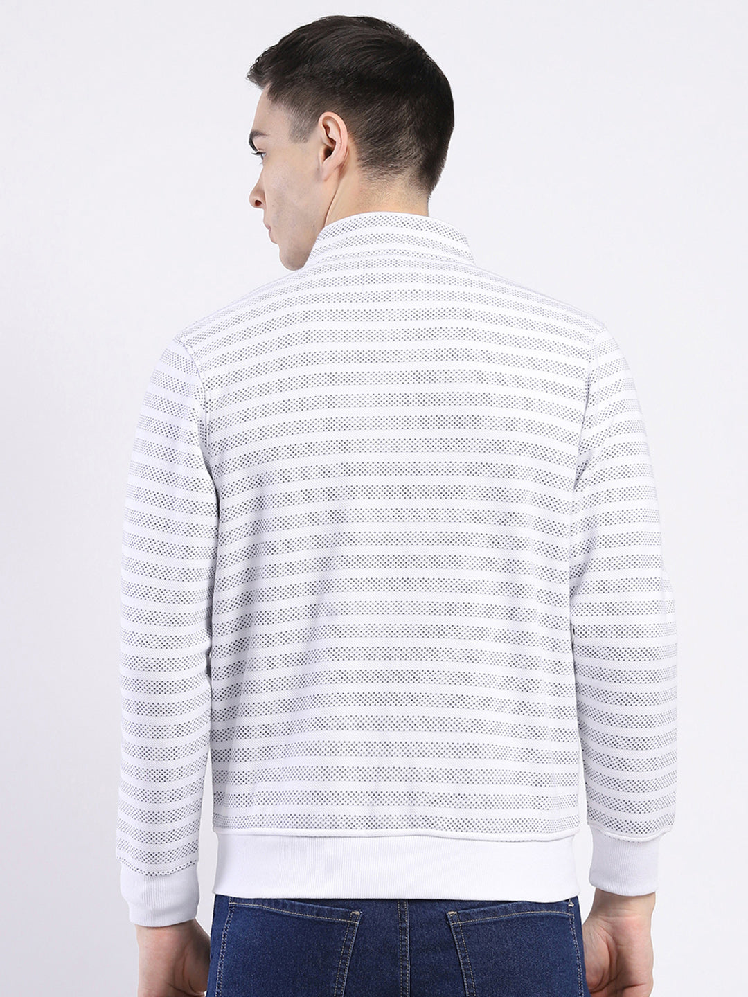 Men Off White Self Design Mock Neck Full Sleeve Sweatshirt