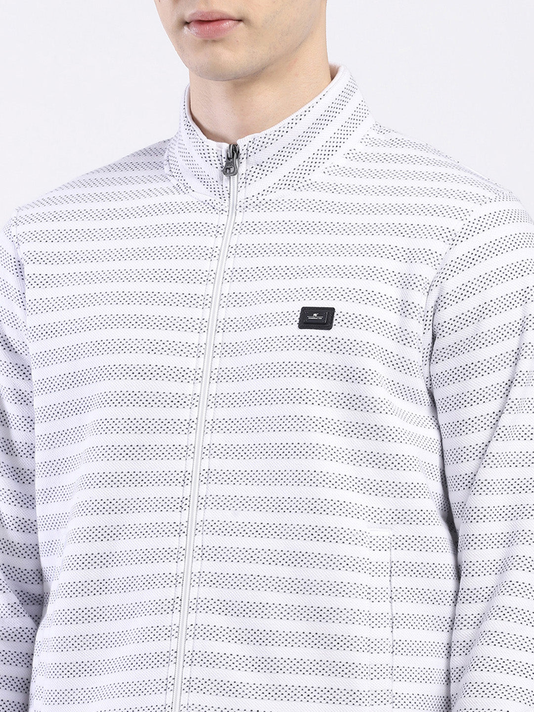 Men Off White Self Design Mock Neck Full Sleeve Sweatshirt