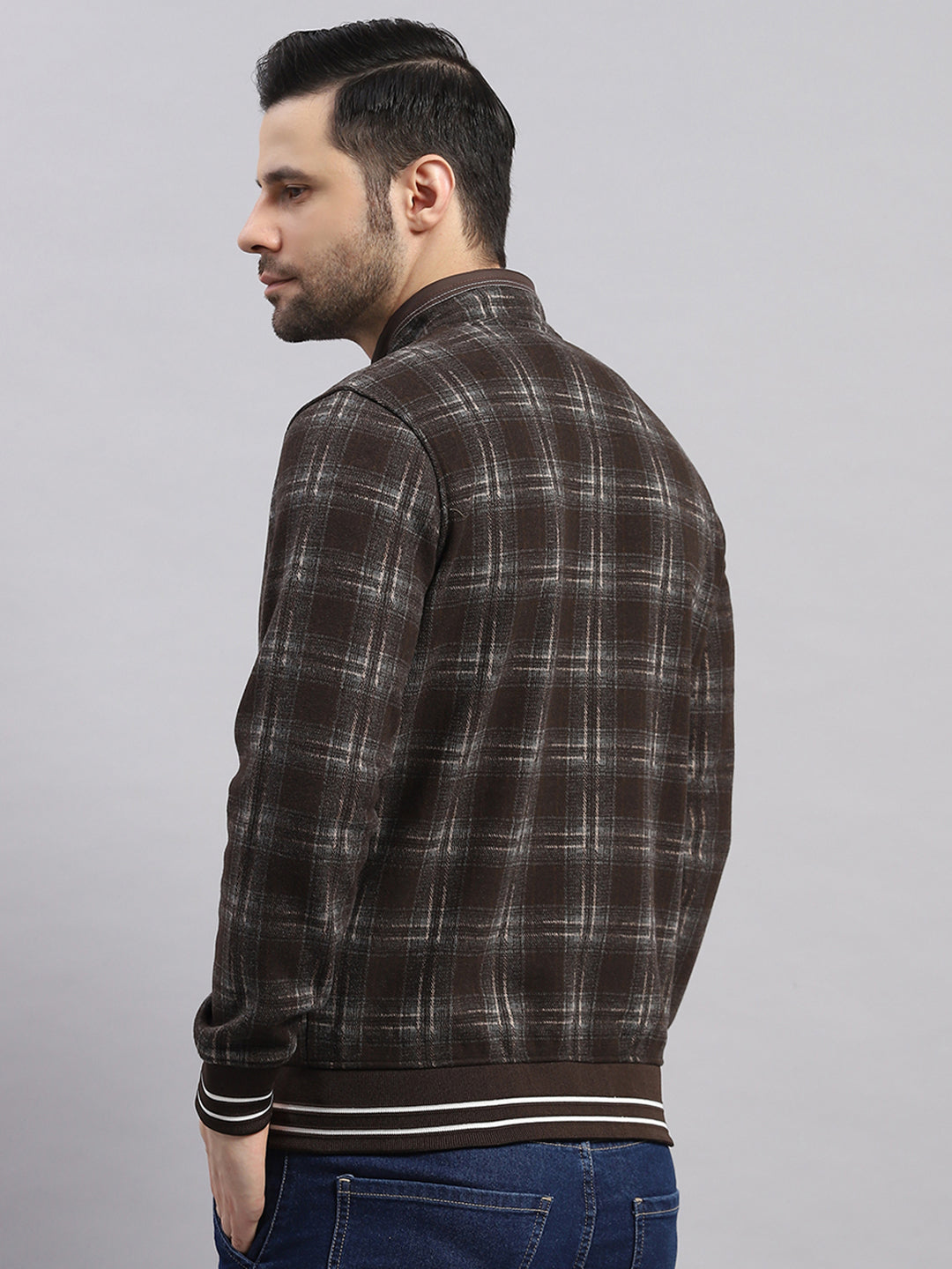 Men Brown Self Design Ultra Warm Collar Sweatshirt - Anti-Pilling Fabric