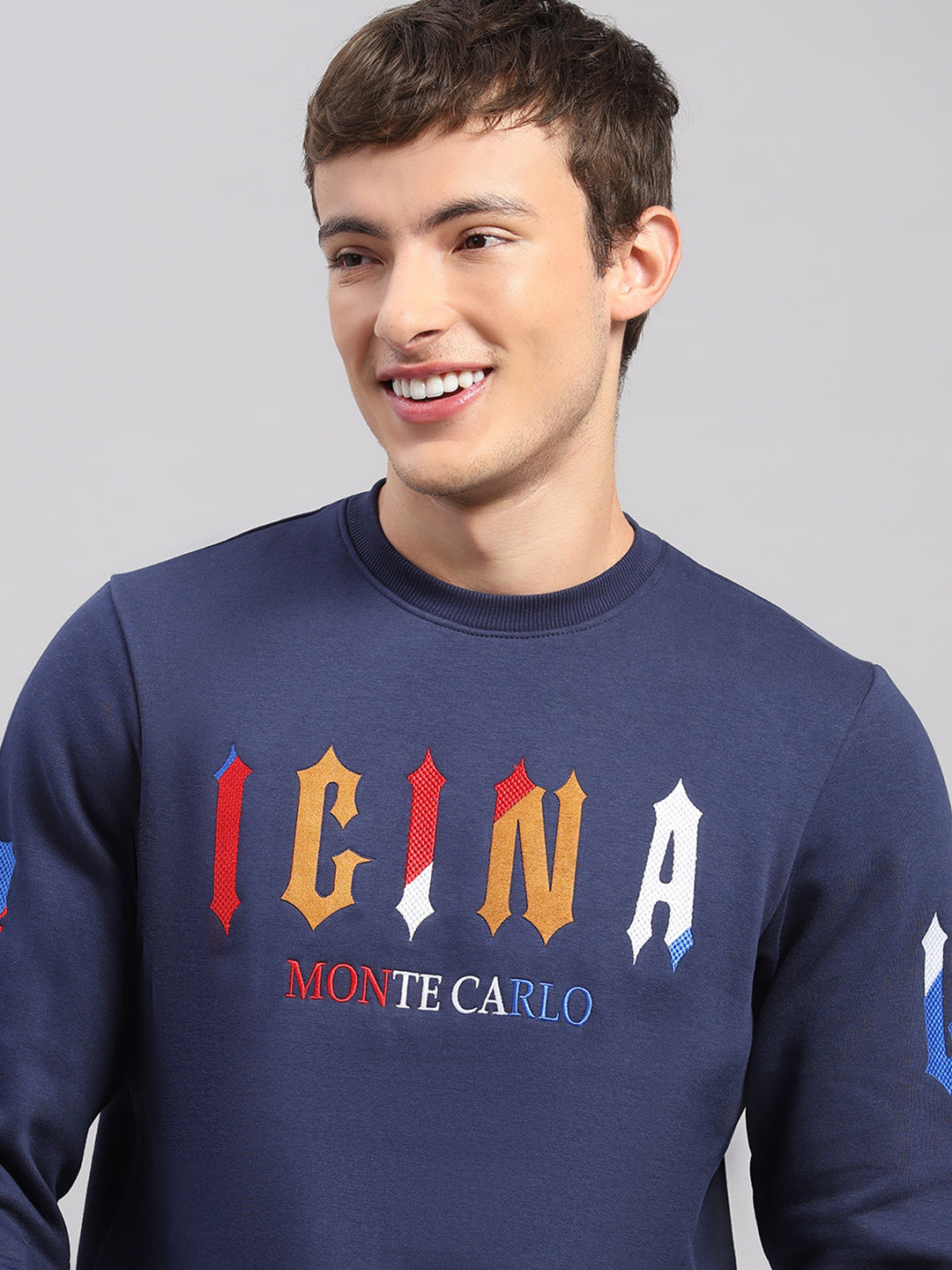 Men Blue Self Design Collar Full Sleeve Winter Tracksuit