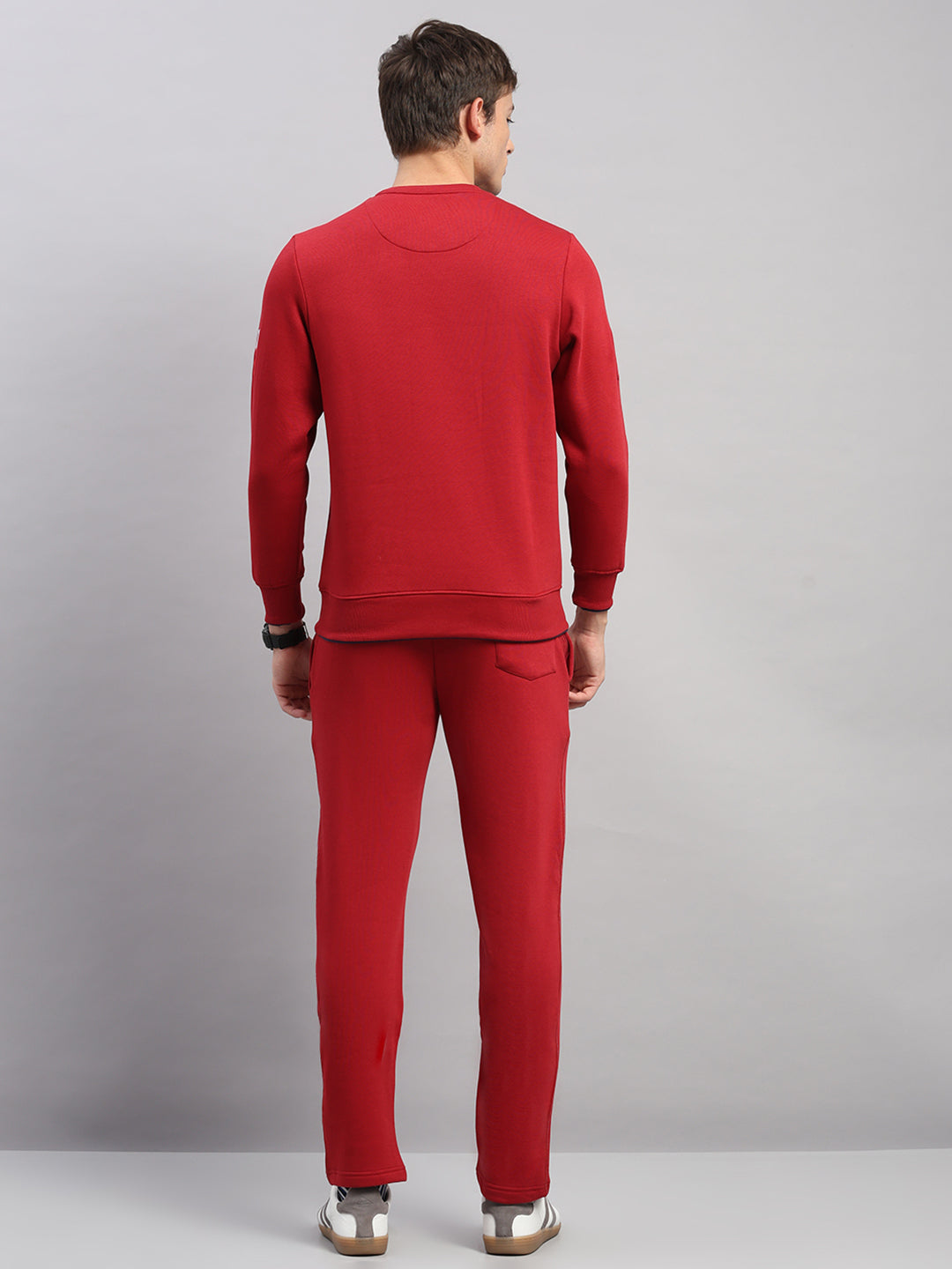 Men Maroon Self Design Collar Full Sleeve Winter Tracksuit