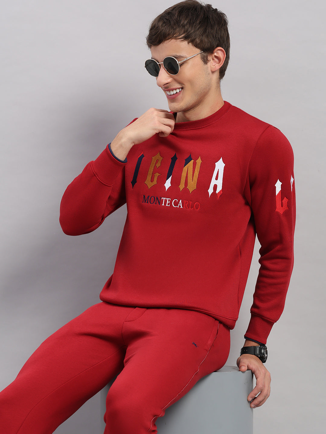 Men Maroon Self Design Collar Full Sleeve Winter Tracksuit
