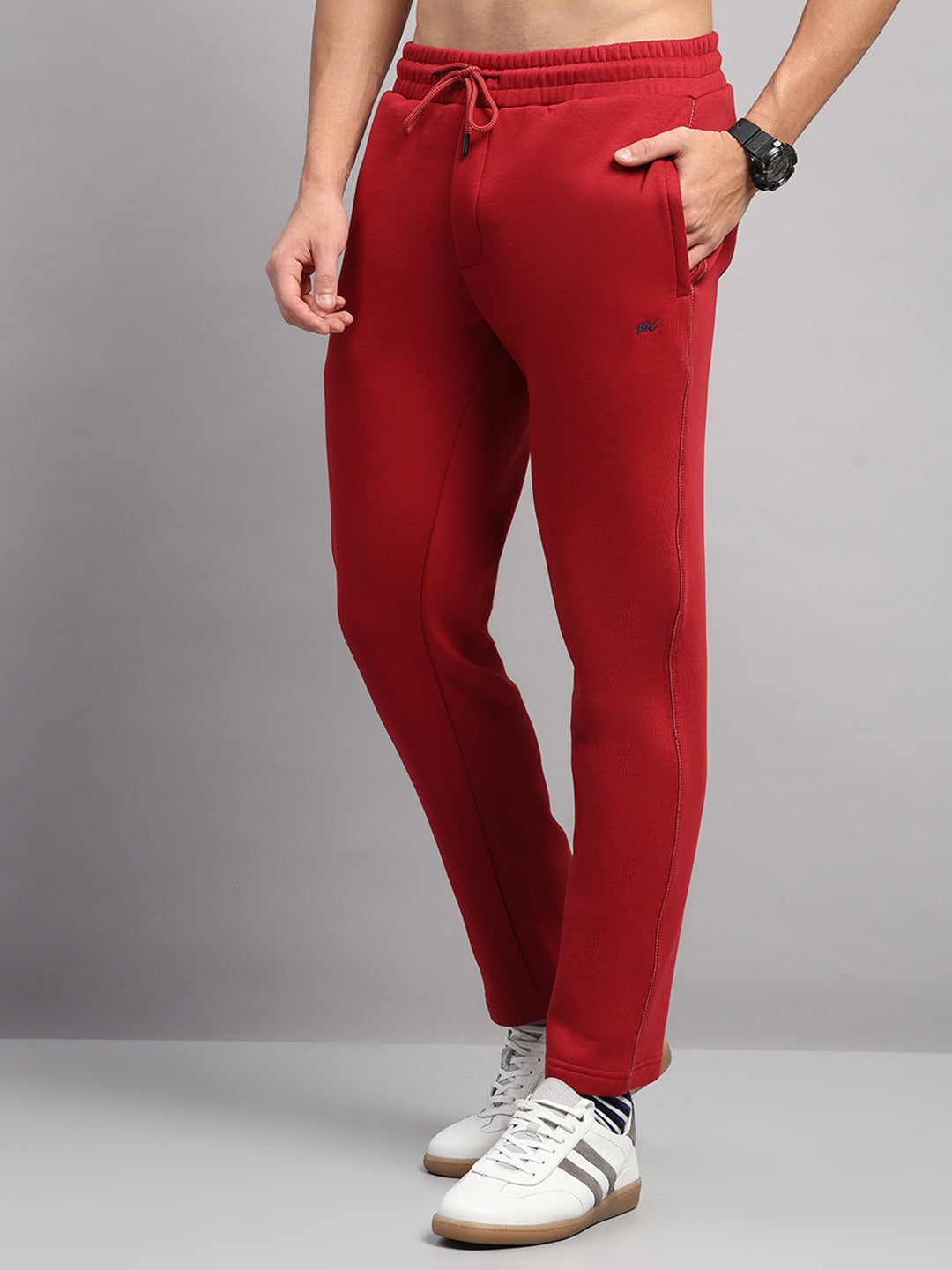 Men Maroon Self Design Collar Full Sleeve Winter Tracksuit