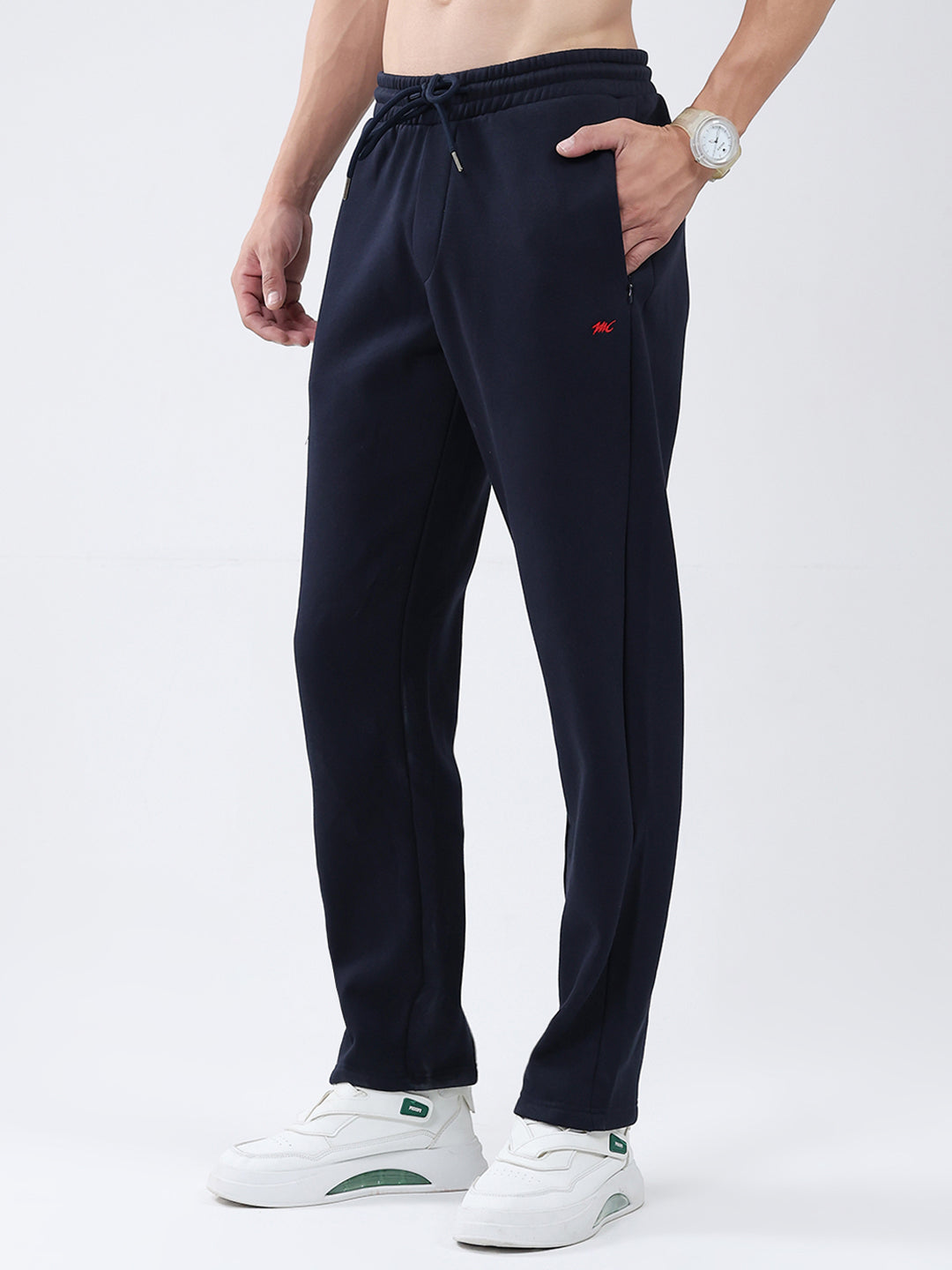 Men Red & Navy Blue Solid Hooded Full Sleeve Winter Tracksuit