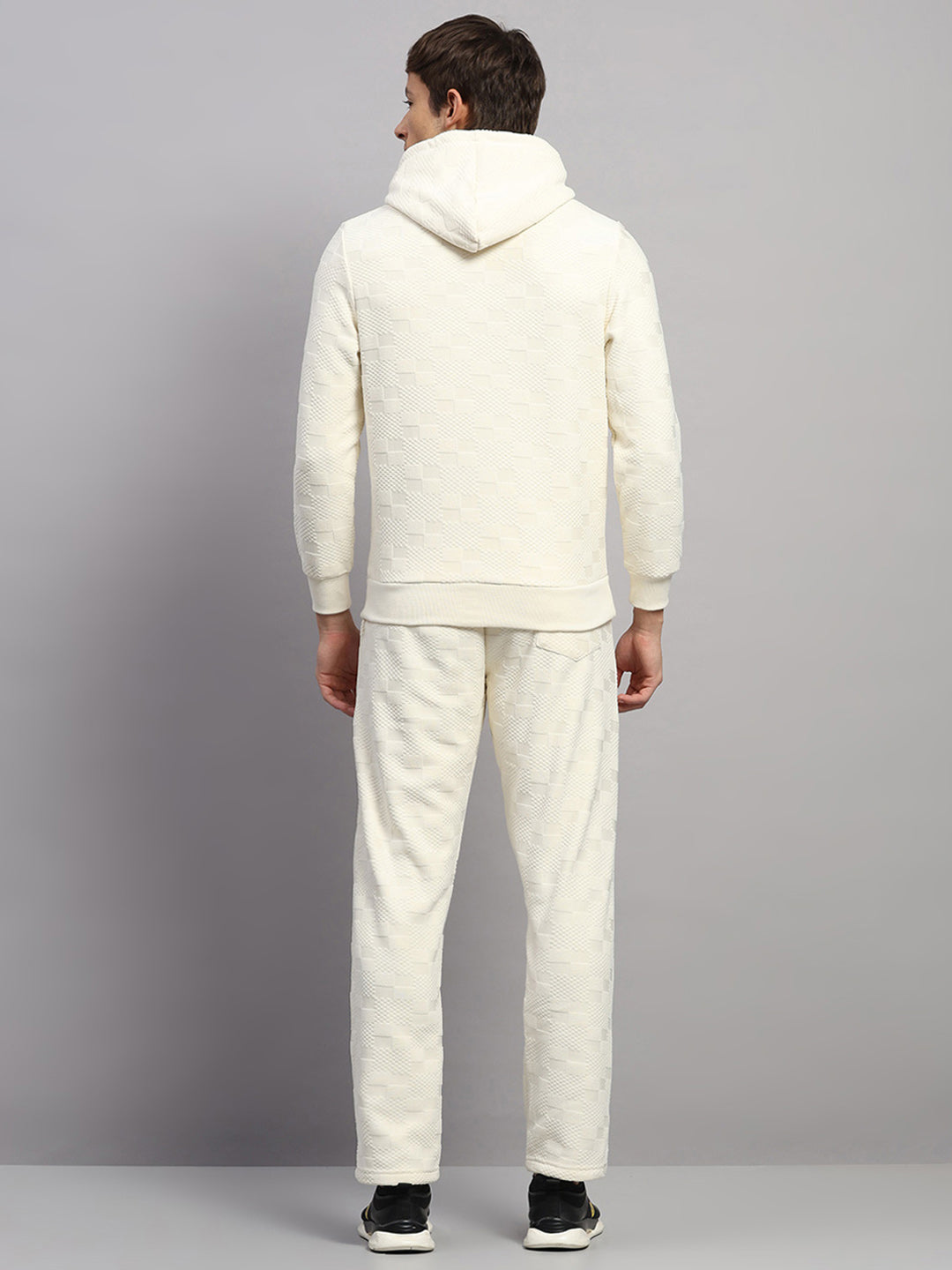 Men Off White Jaquard Collar Full Sleeve Winter Tracksuit