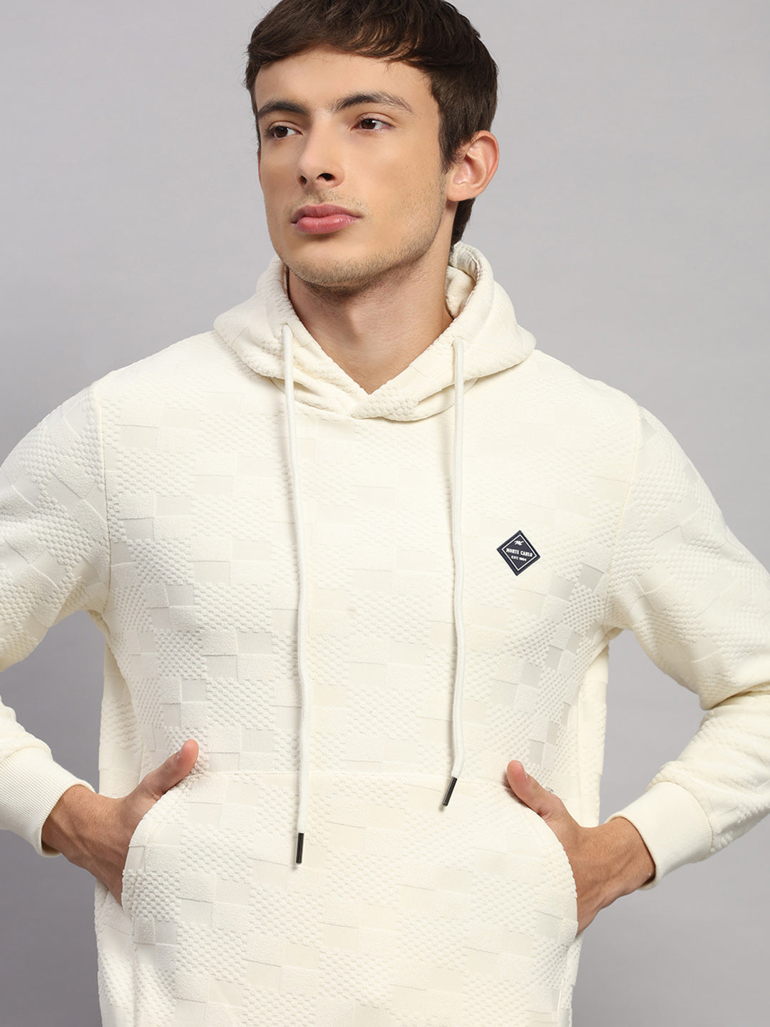 Men Off White Jaquard Collar Full Sleeve Winter Tracksuit