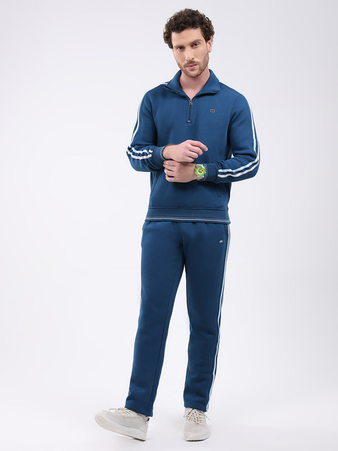 Buy Men Teal Blue Solid Collar Full Sleeve Winter Tracksuit Online