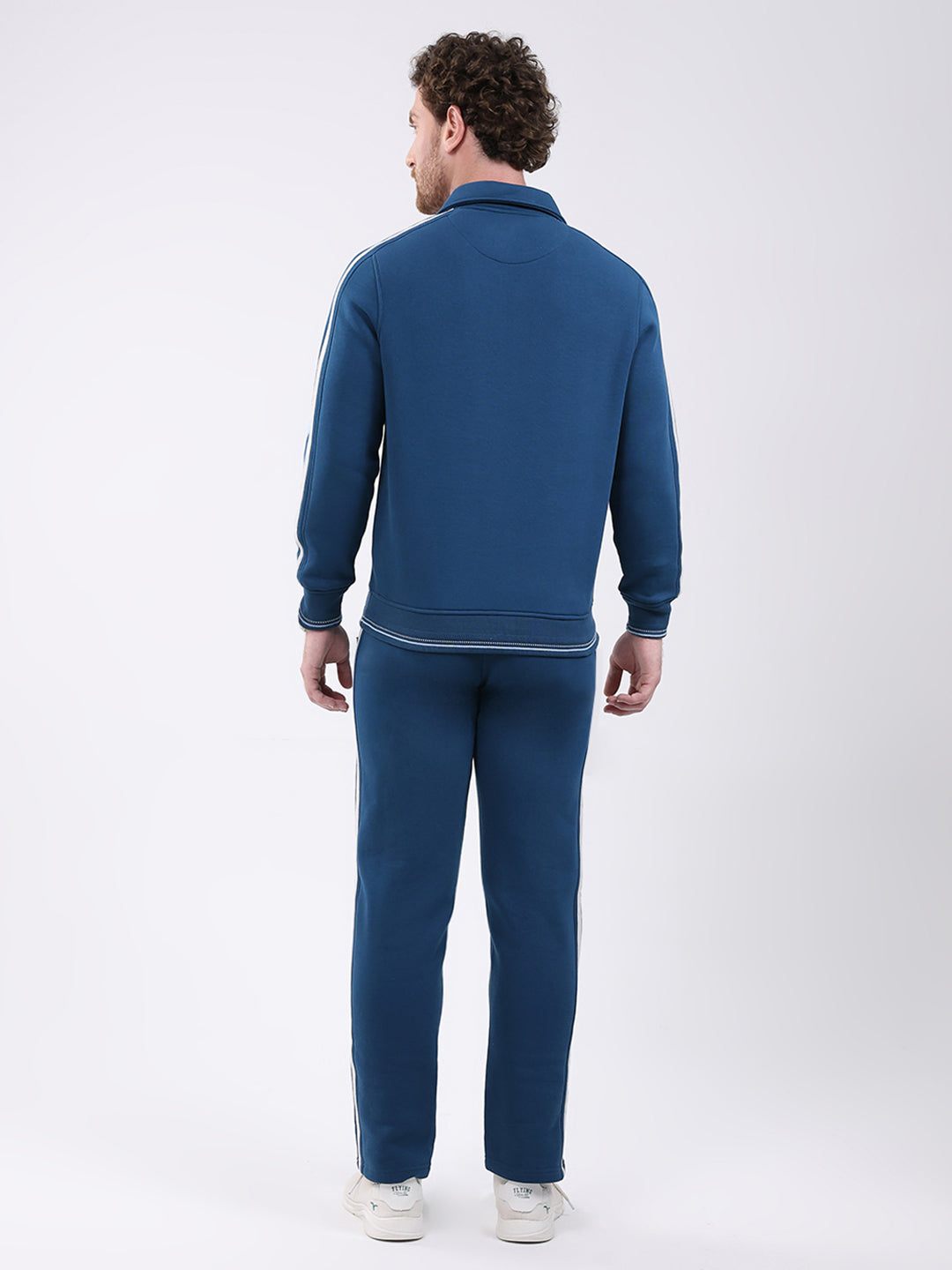 Men Teal Blue Solid Collar Full Sleeve Winter Tracksuit