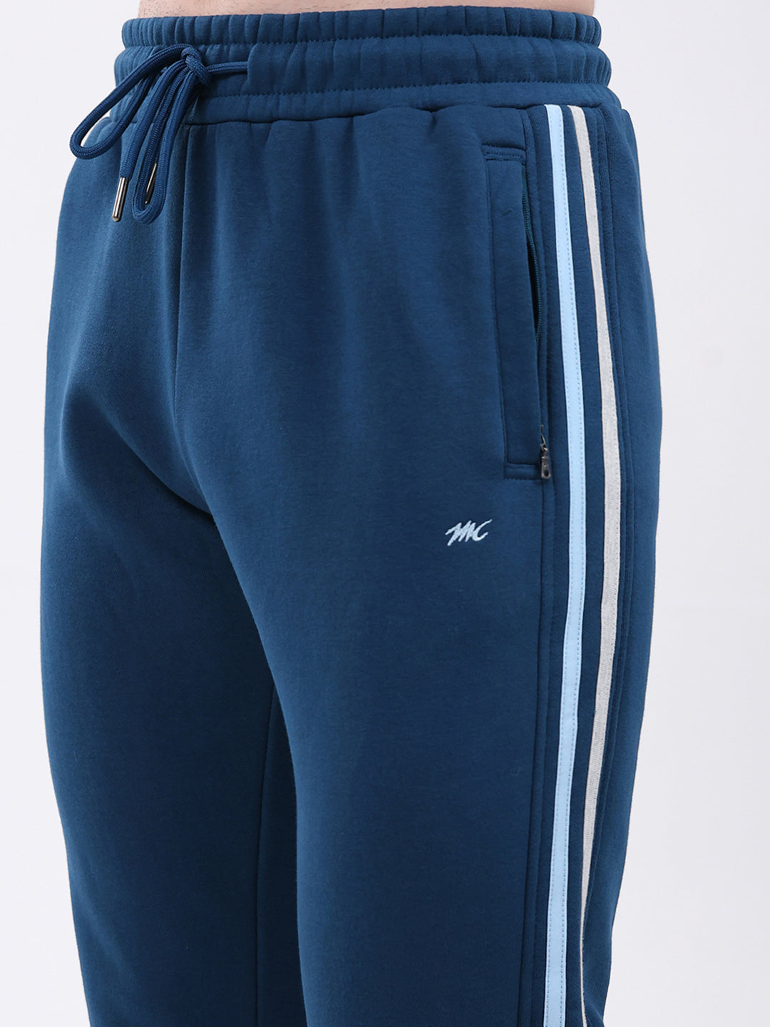 Men Teal Blue Solid Collar Full Sleeve Winter Tracksuit