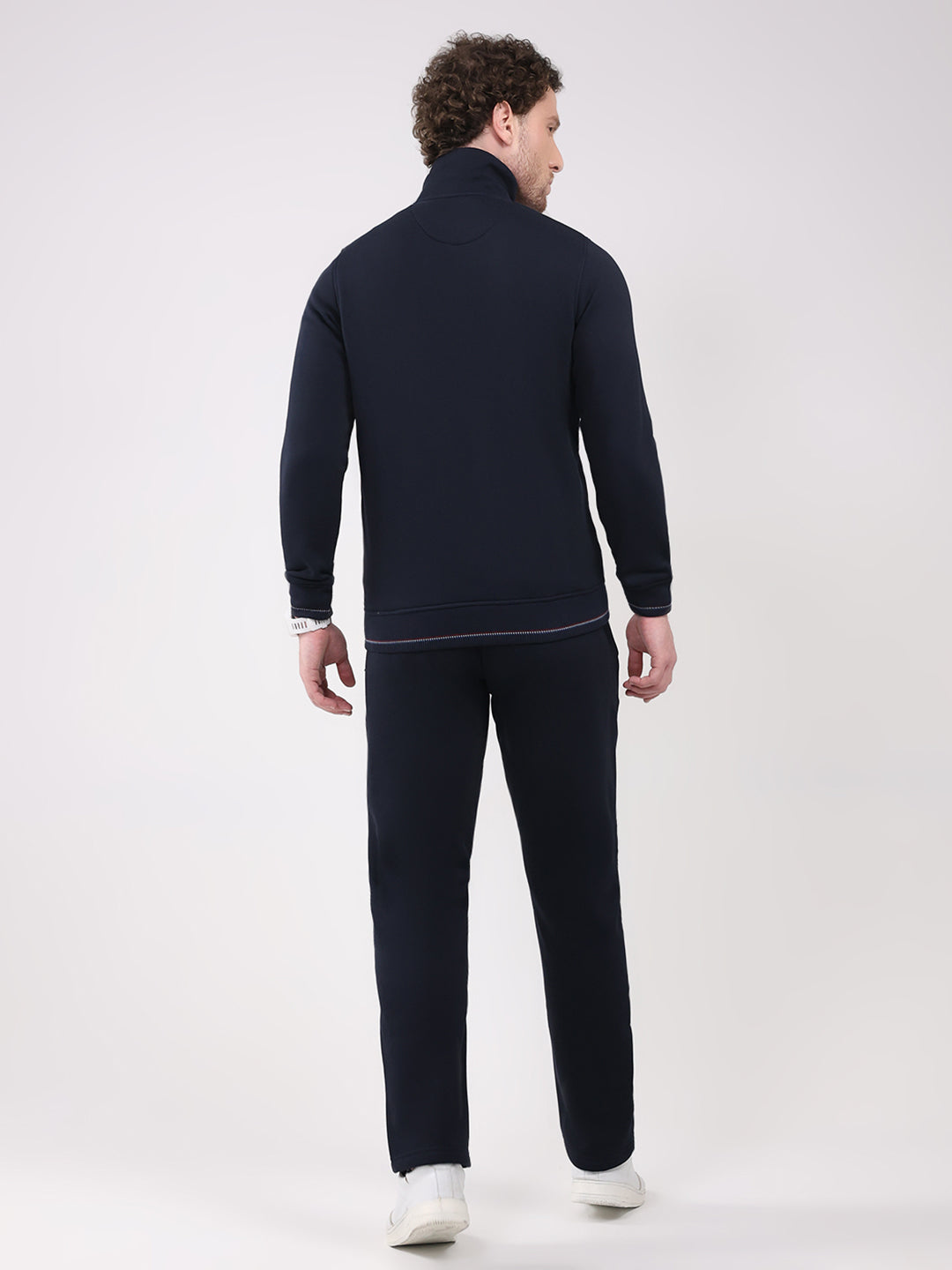 Men Navy Blue Solid Collar Full Sleeve Winter Tracksuit