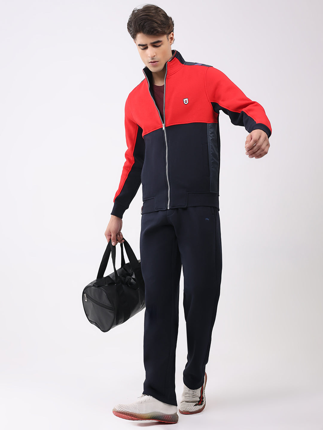 Men Navy Blue Solid Collar Full Sleeve Winter Tracksuit
