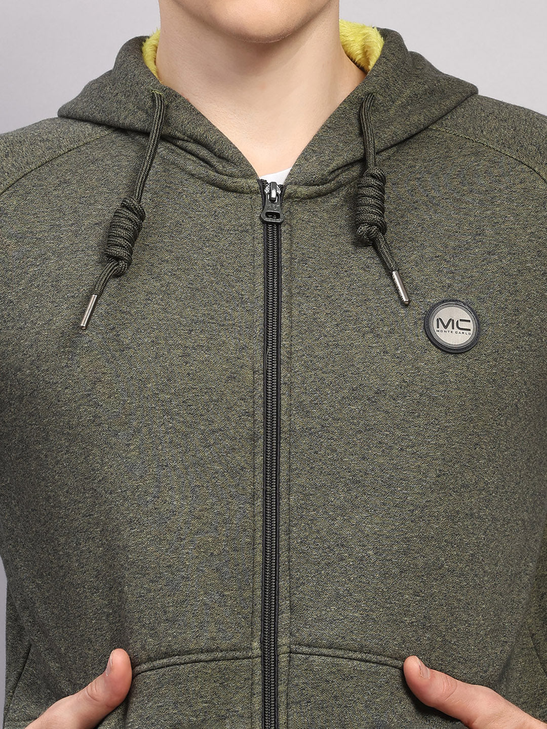 Men Olive Solid Collar Full Sleeve Winter Tracksuit