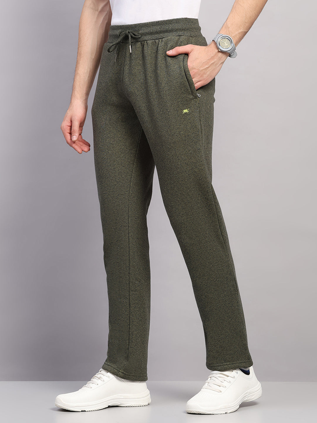 Men Olive Solid Collar Full Sleeve Winter Tracksuit