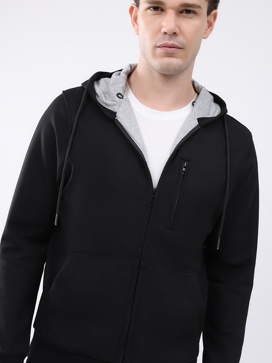 Men Black Solid Hooded Full Sleeve Winter Tracksuit