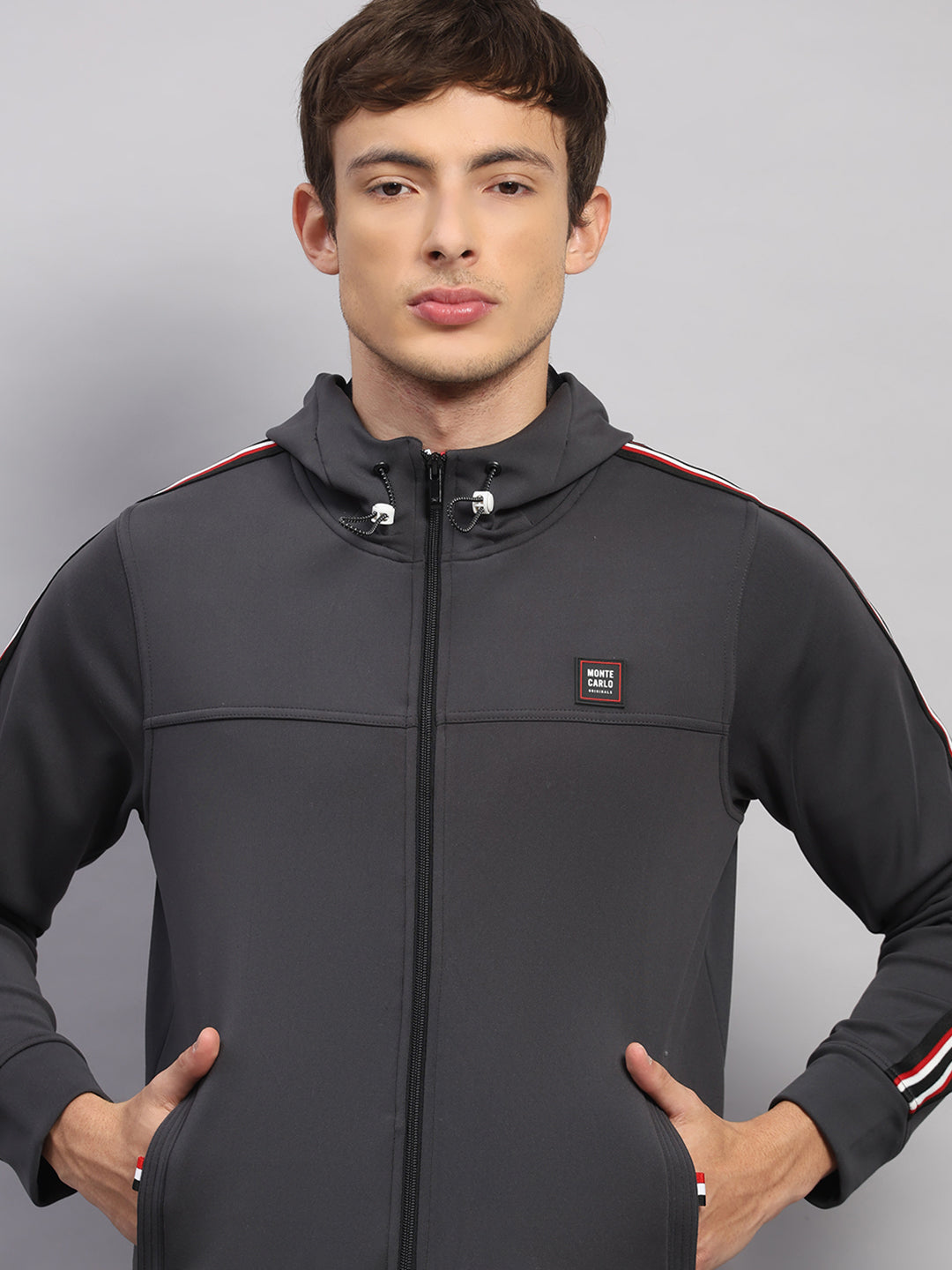 Men Black Solid Collar Full Sleeve Winter Tracksuit