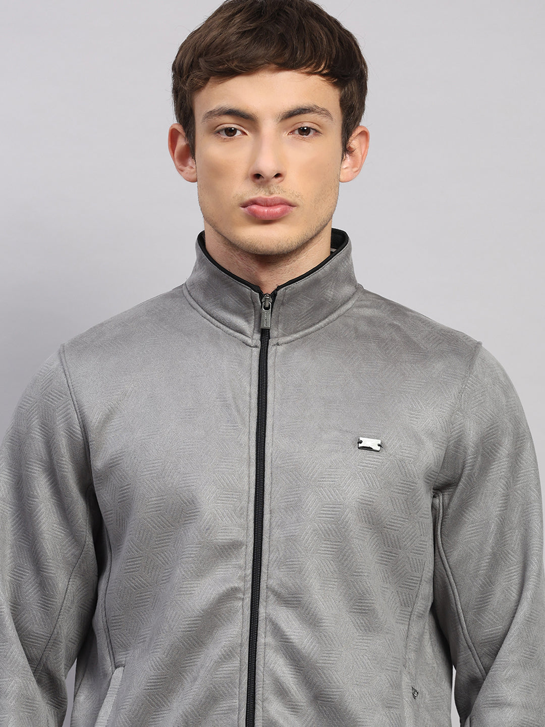 Men Grey Solid Collar Full Sleeve Winter Tracksuit