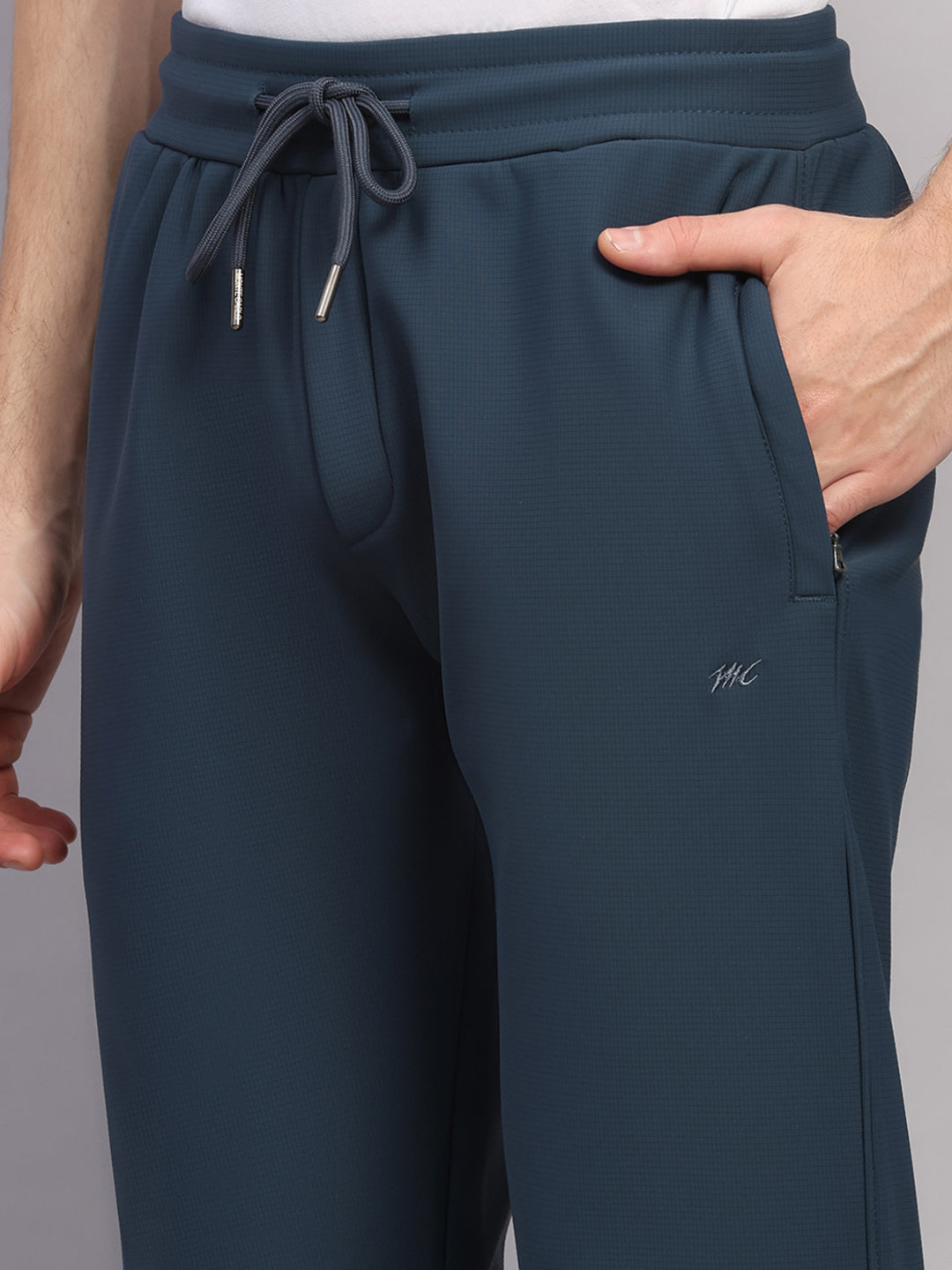 Men Teal Blue Solid Collar Full Sleeve Winter Tracksuit