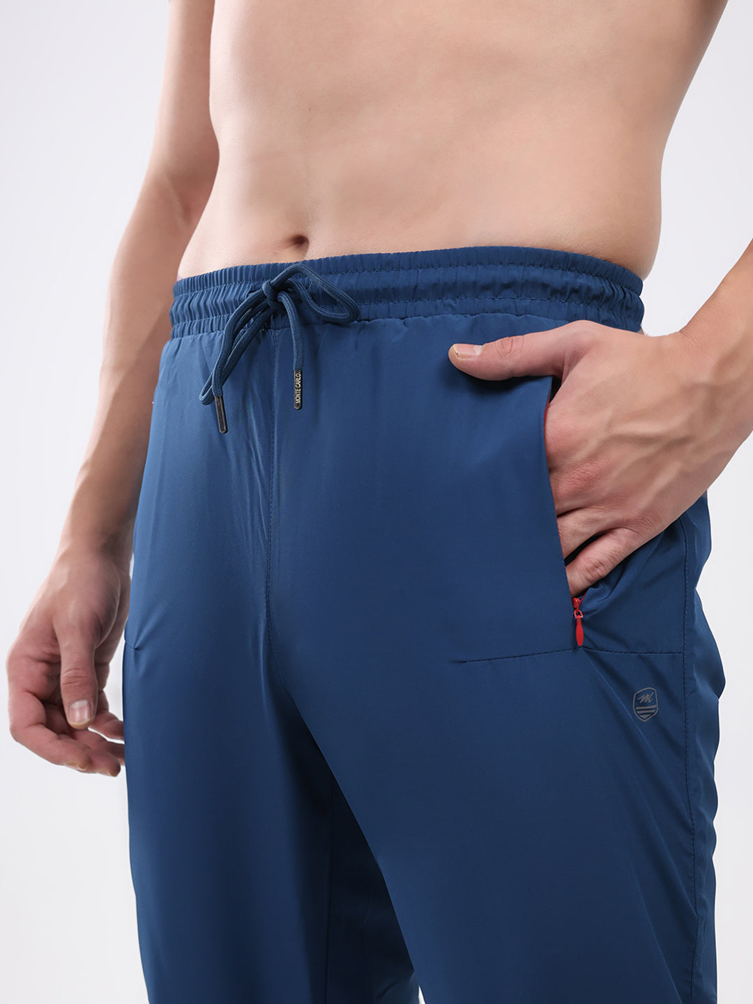 Men Blue Solid Mock Neck Full Sleeve Winter Tracksuit