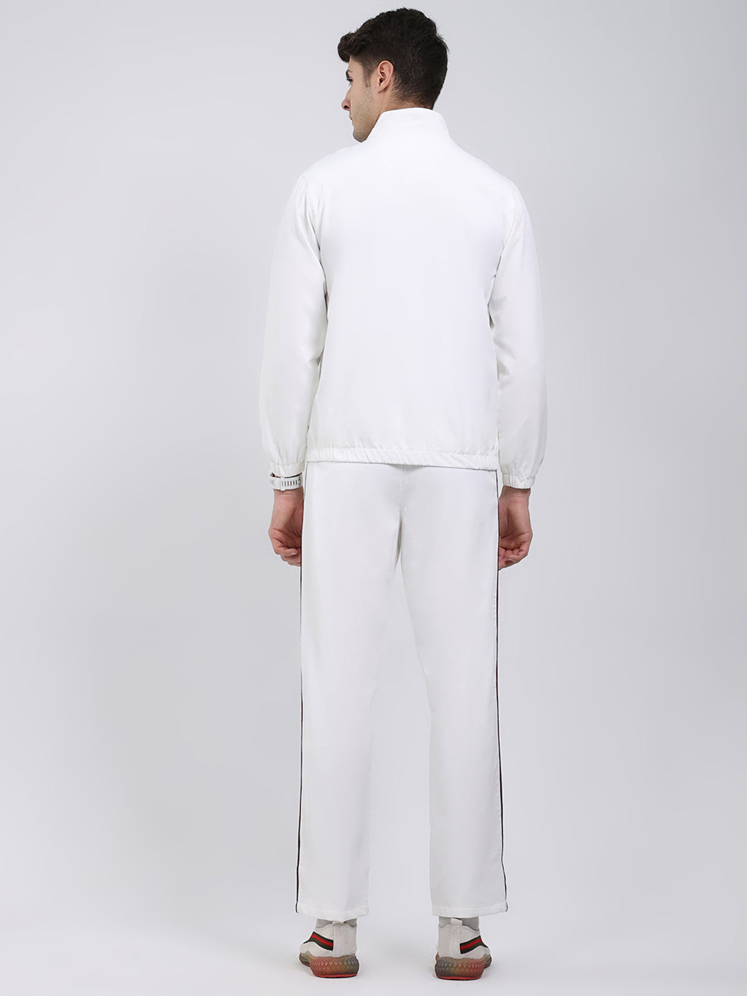 Men White Solid Mock Neck Full Sleeve Winter Tracksuit