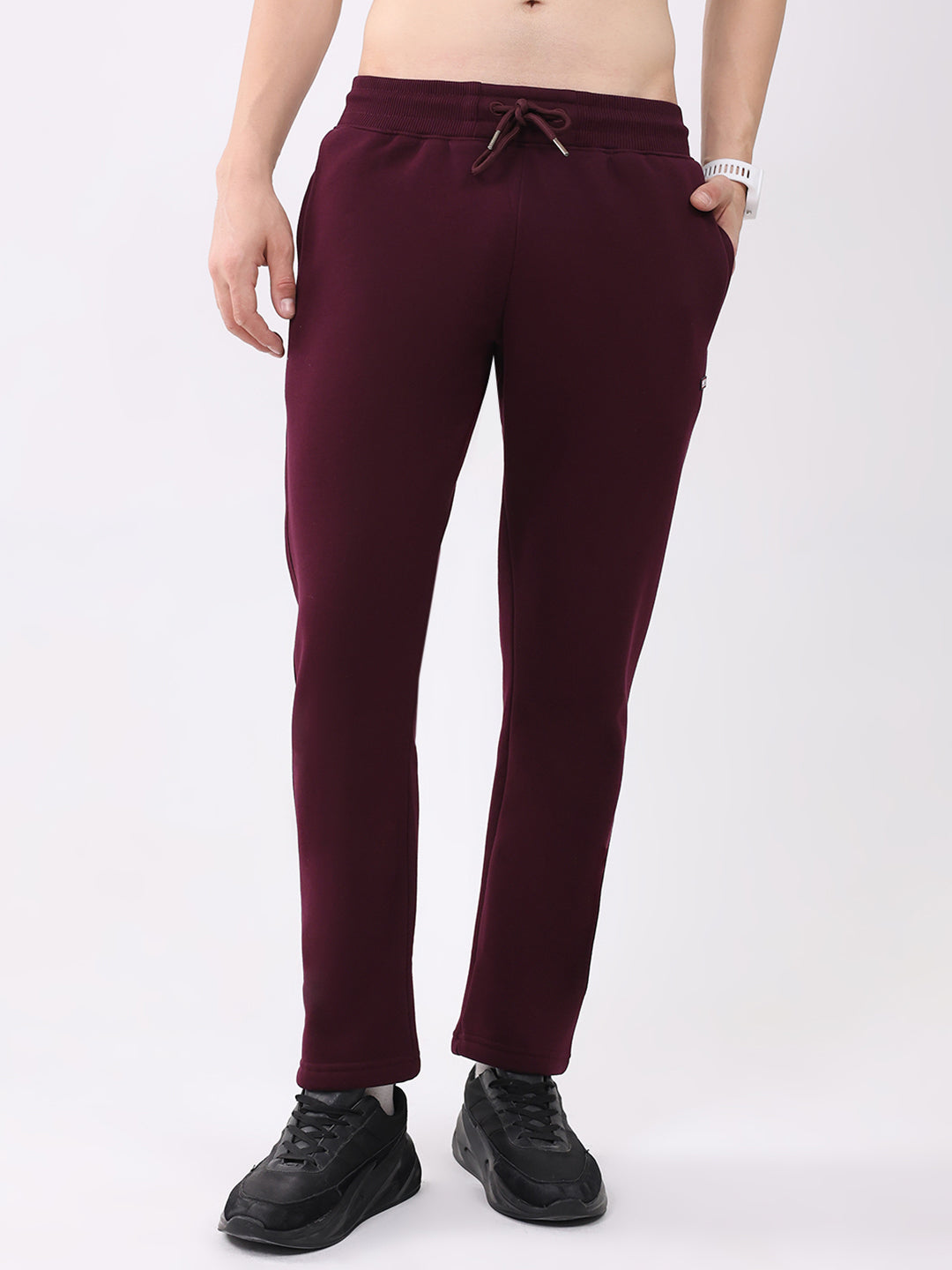 Men Maroon Solid Regular Fit Winter Lower