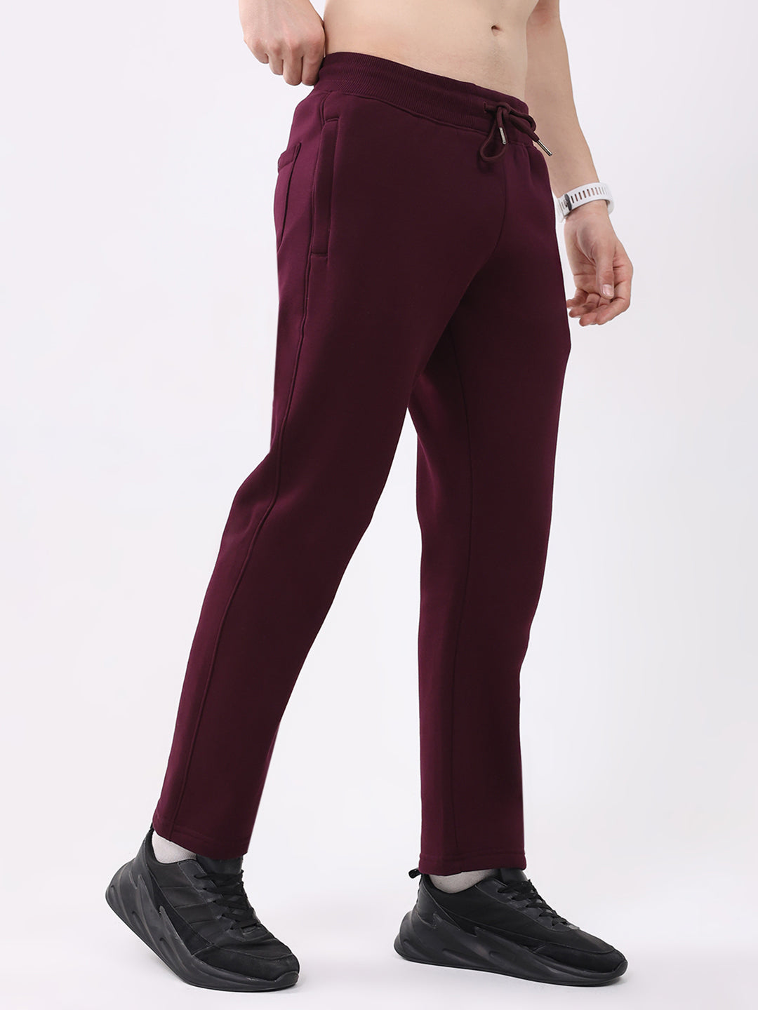 Men Maroon Solid Regular Fit Winter Lower