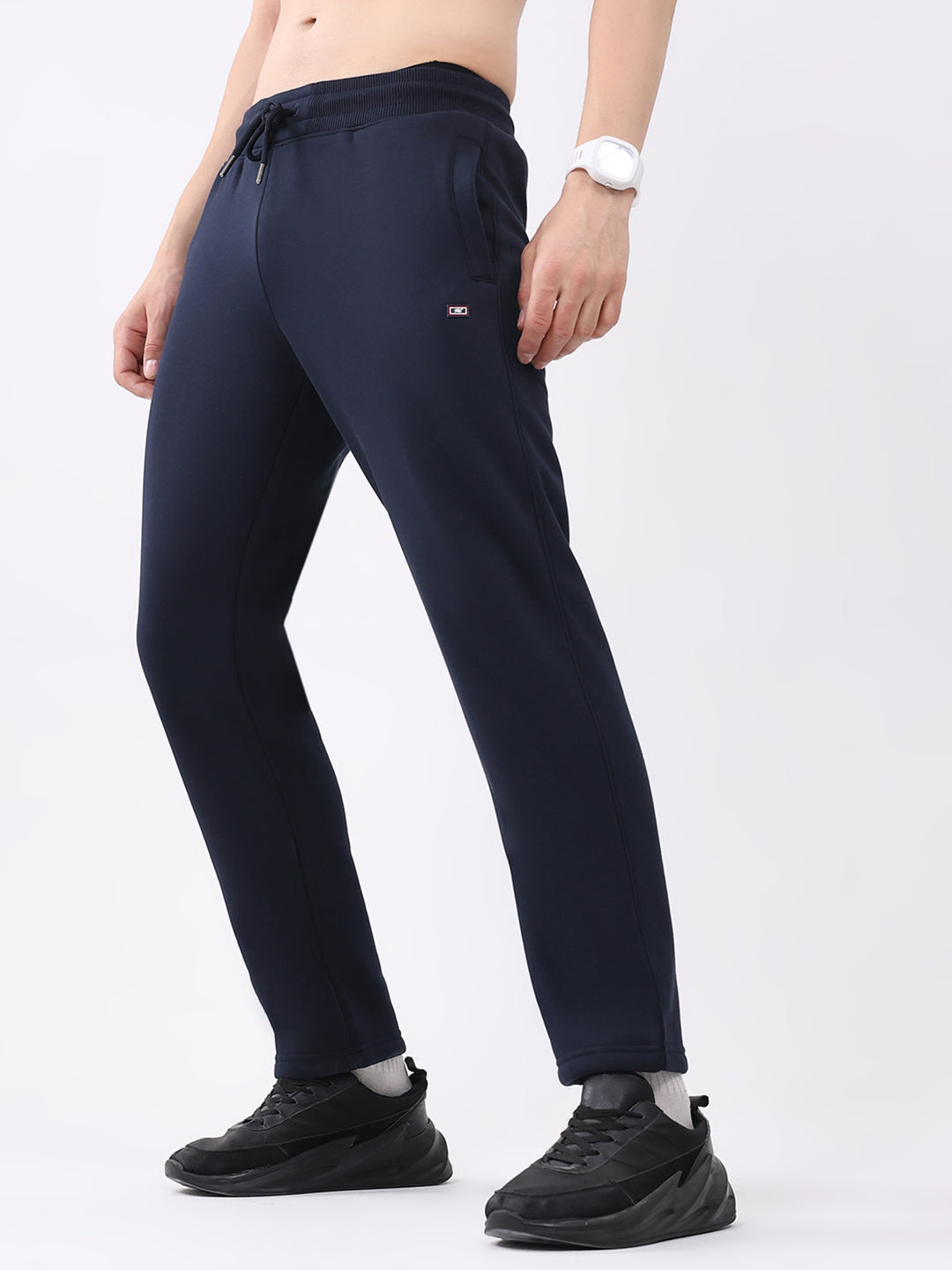 Men Navy Blue Solid Regular Fit Winter Lower