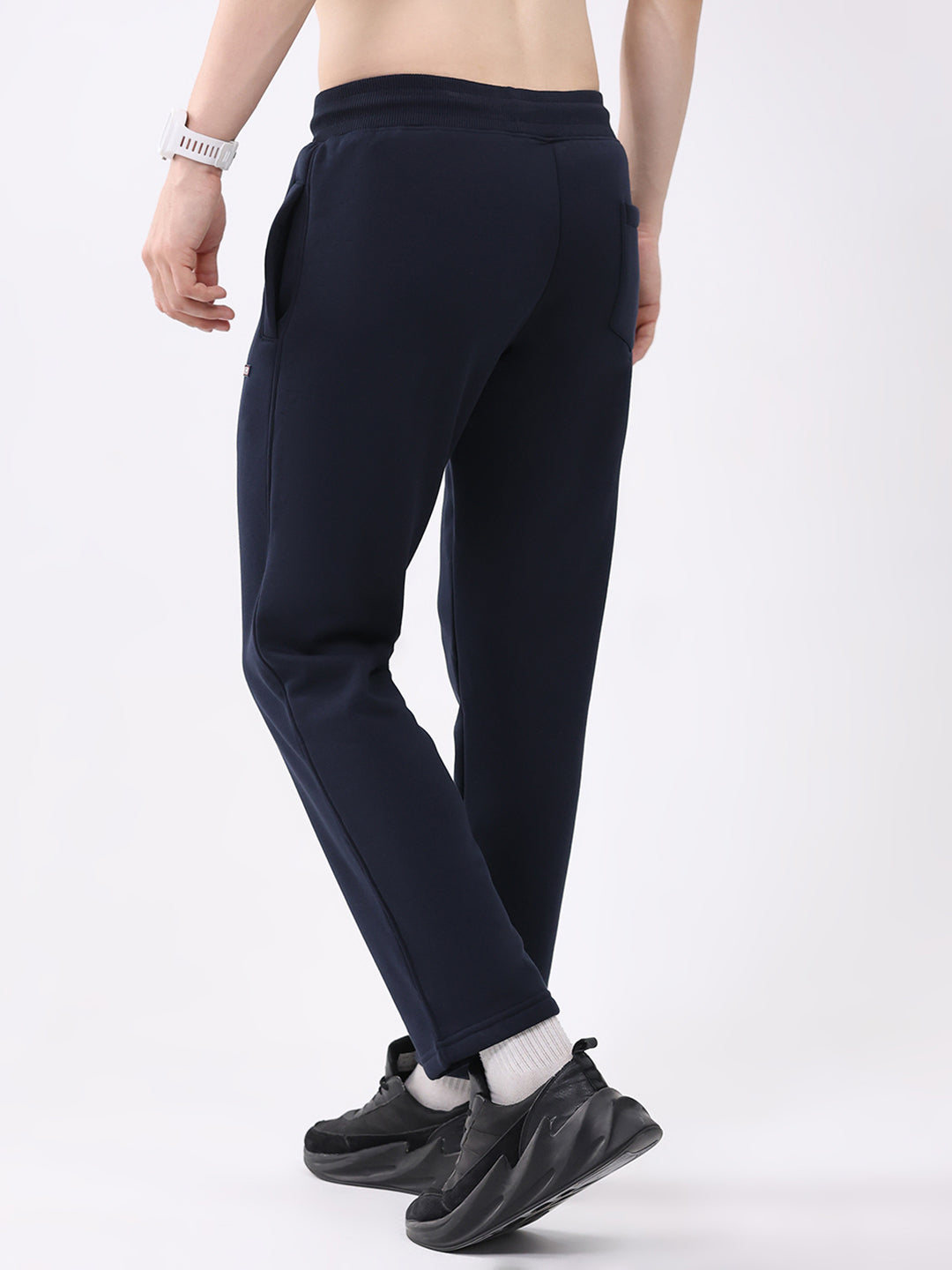 Men Navy Blue Solid Regular Fit Winter Lower