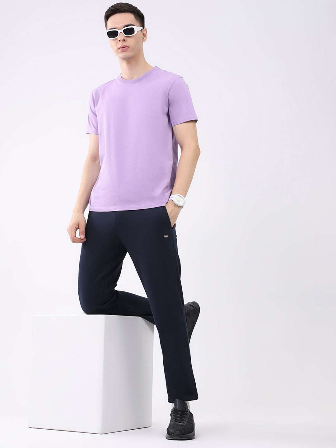 Men Navy Blue Solid Regular Fit Winter Lower