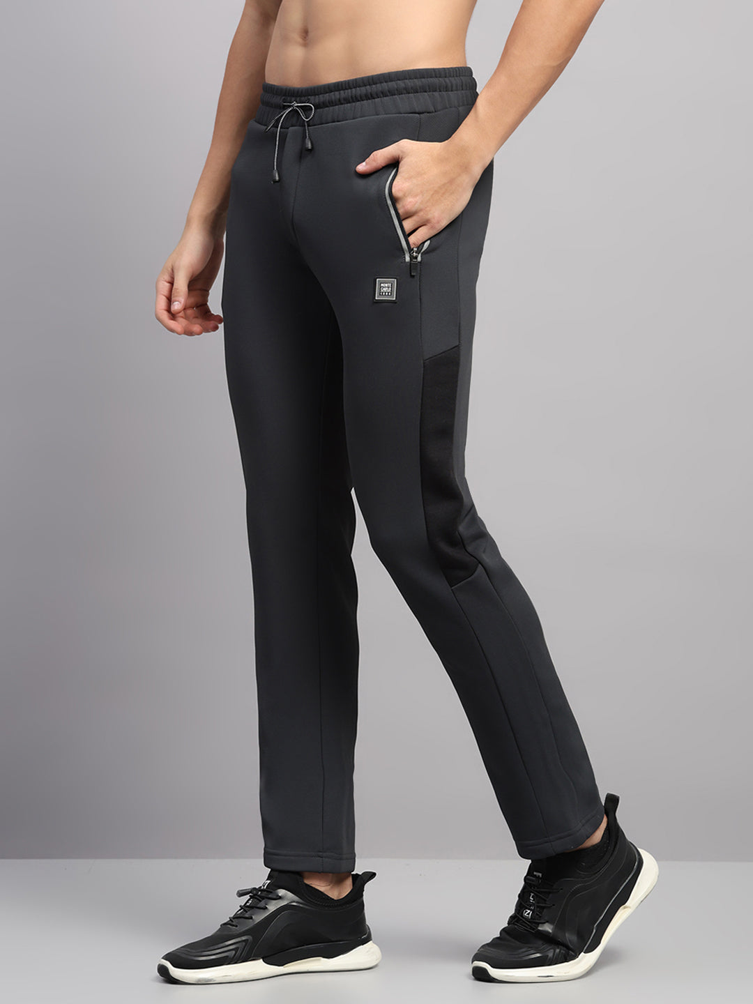 Men Charcoal Solid Regular Fit Winter Lower