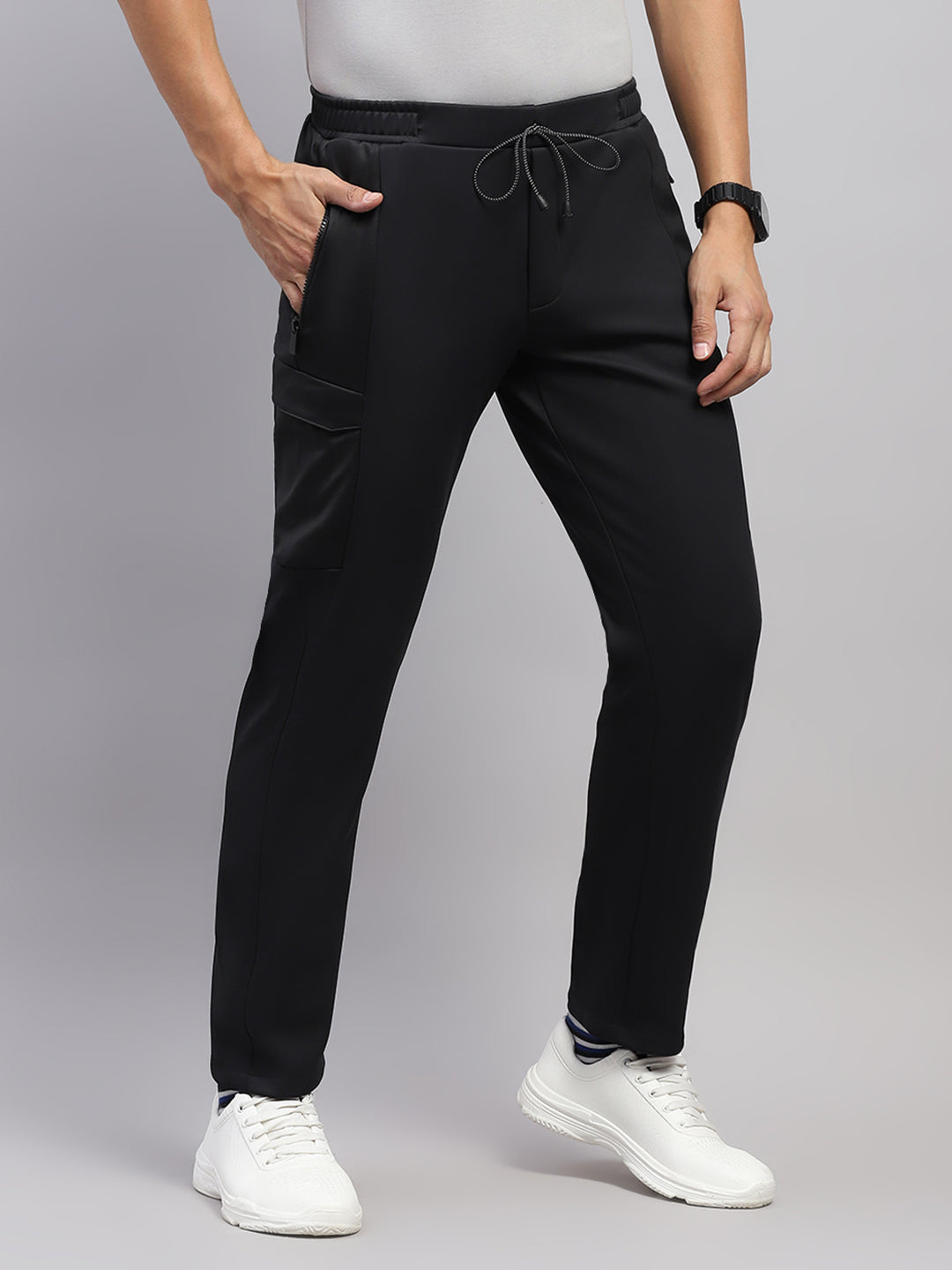 Men Black Solid Regular Fit Winter Lower