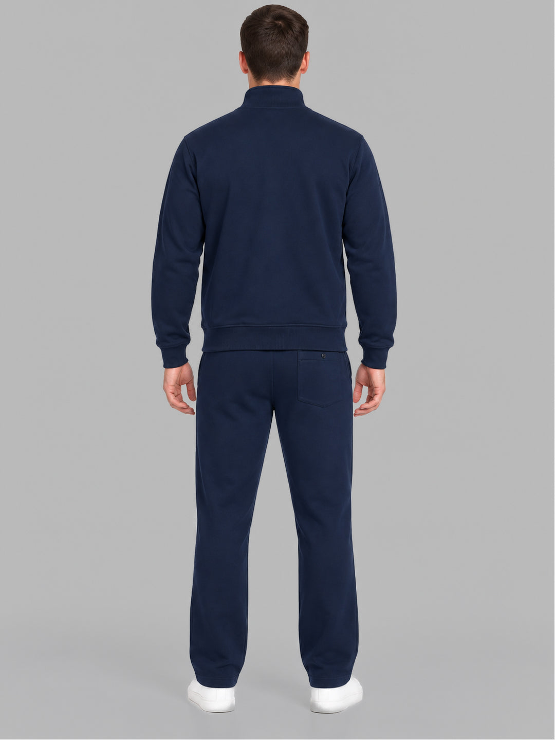 Men Navy Blue Solid Round Neck Full Sleeve Winter Tracksuit