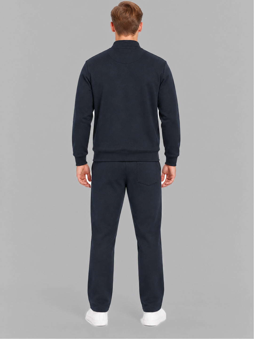 Men Navy Blue Solid Round Neck Full Sleeve Winter Tracksuit