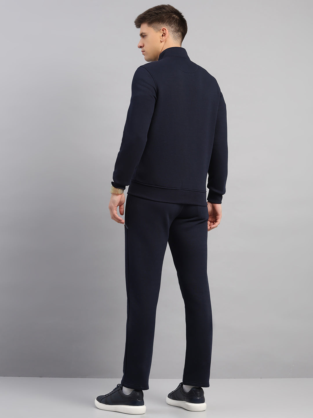 Luxuria Men Navy Blue Solid Collar Full Sleeve Winter Tracksuit