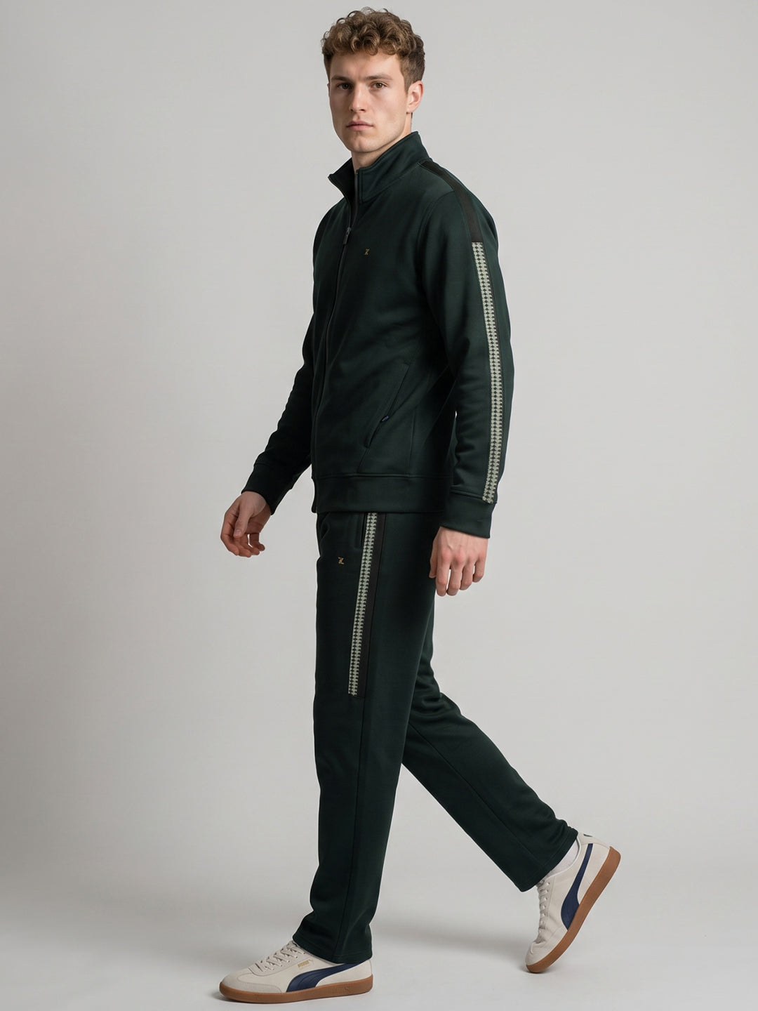 Luxuria Men Green Solid Collar Full Sleeve Winter Tracksuit