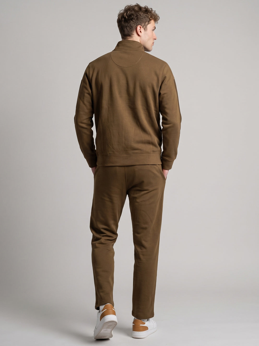 Luxuria Men Brown Solid Collar Full Sleeve Winter Tracksuit