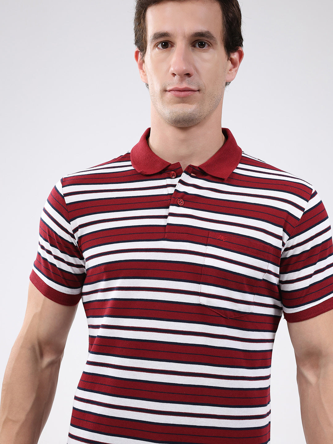 Men Maroon Stripe Collar Half Sleeve T-Shirt