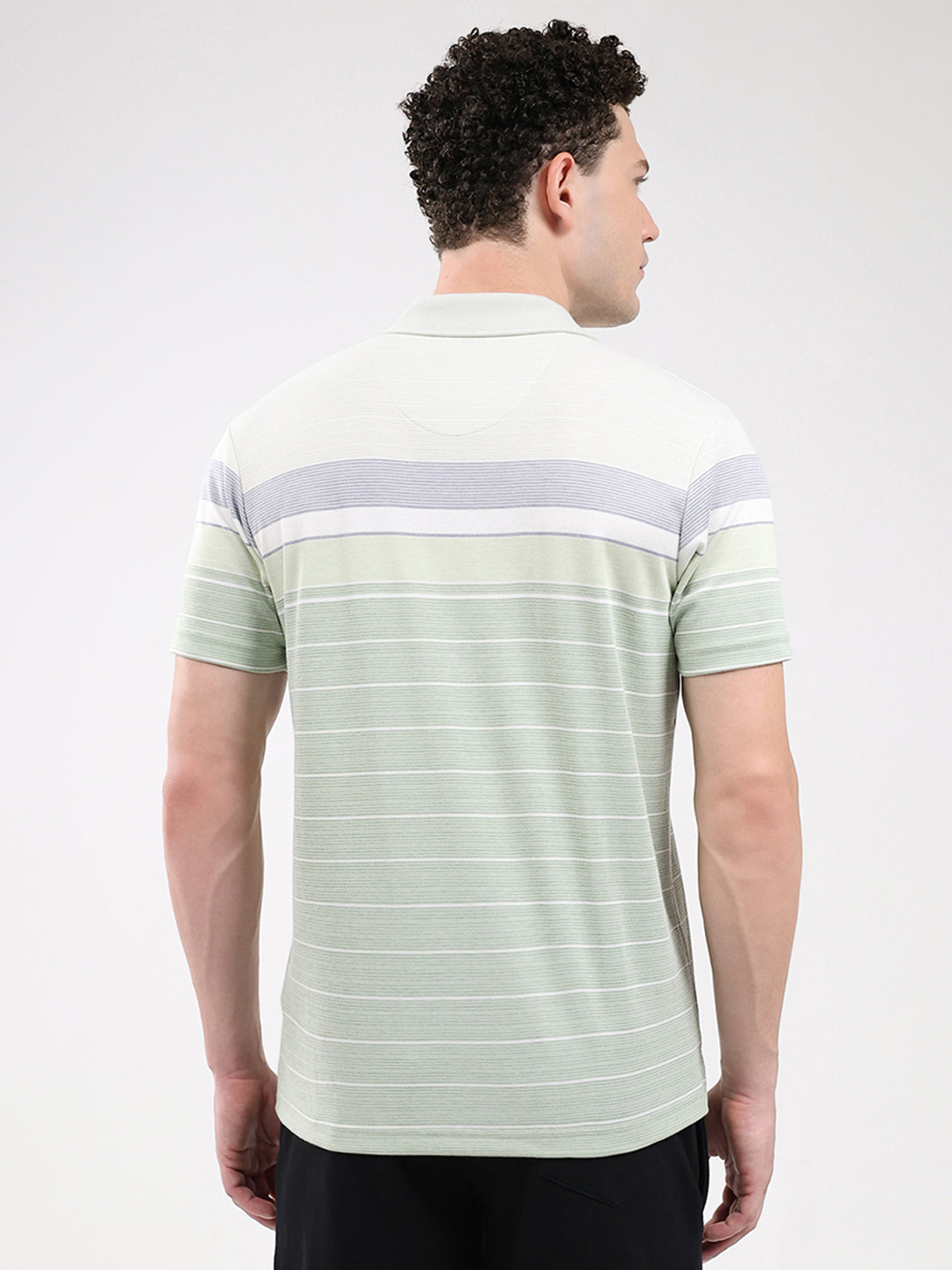 Men Green Stripe Collar Half Sleeve T-Shirt