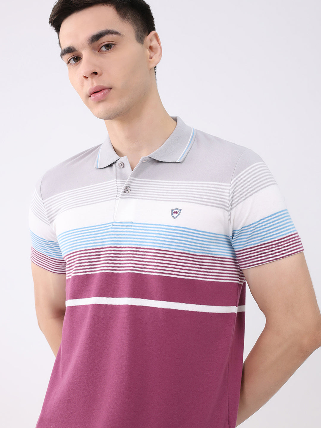 Men Multicolor Stripe Collar Half Sleeve T-Shirt