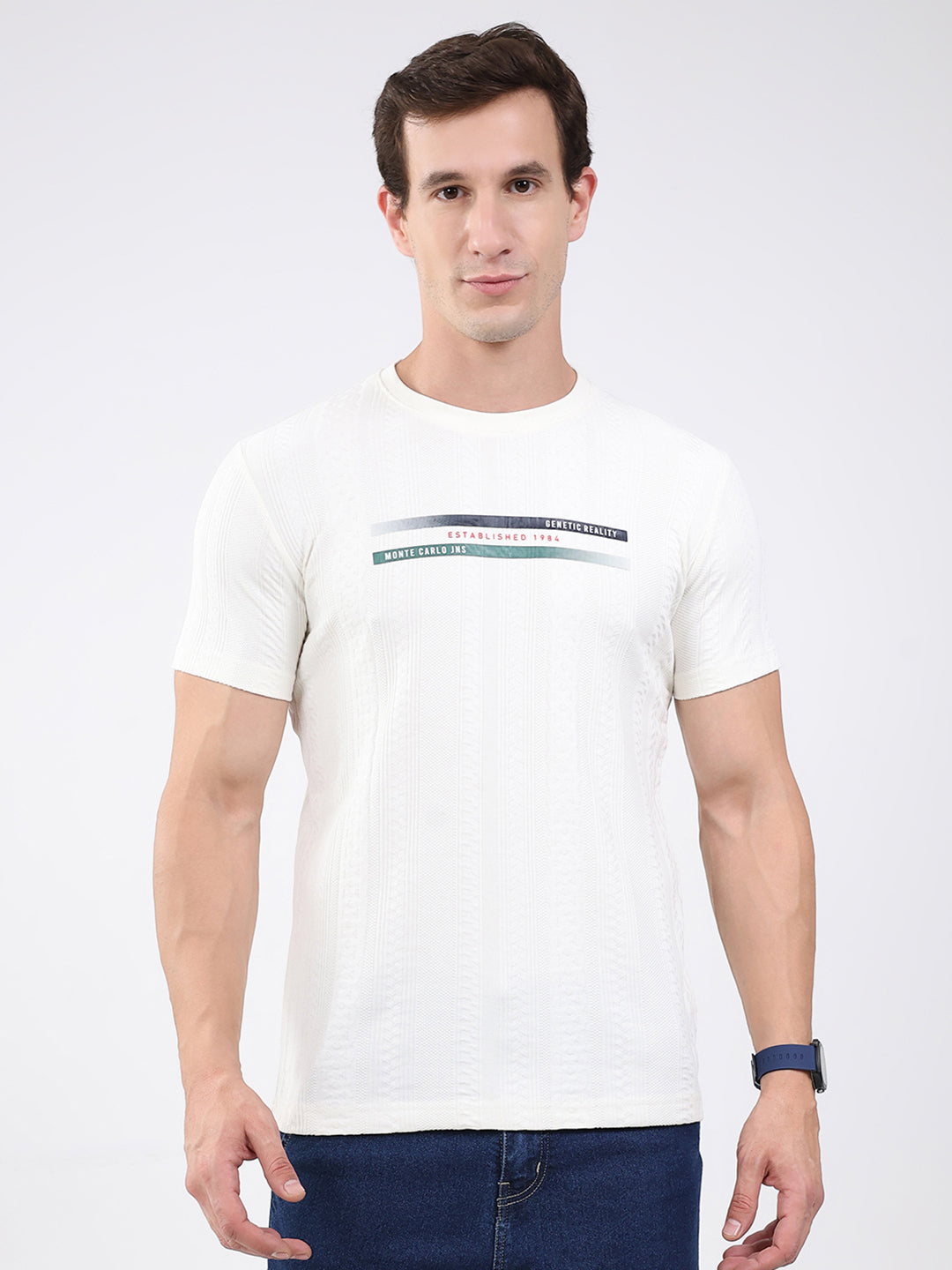 Men Cream Solid Round Neck Half Sleeve T-Shirt