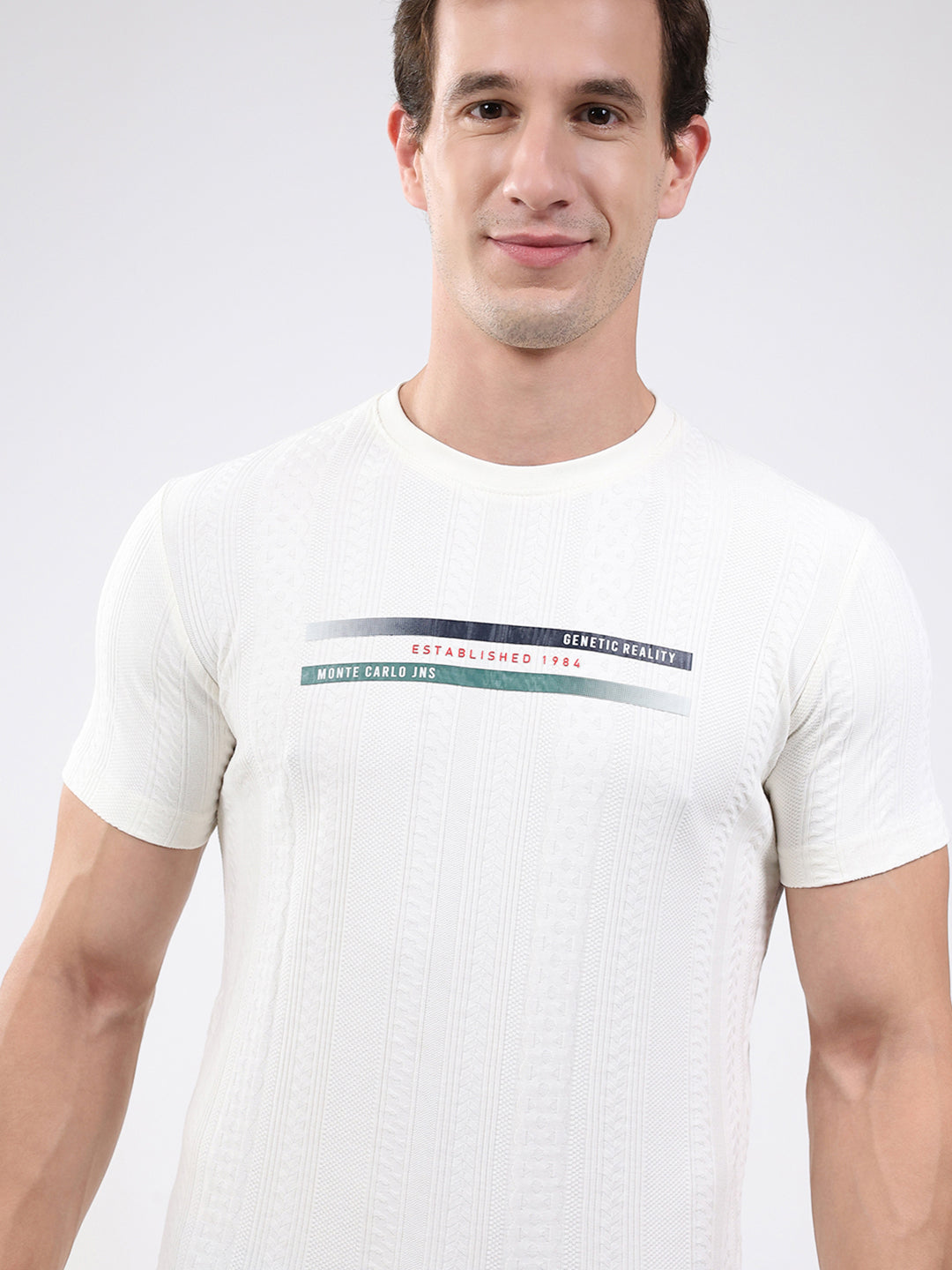 Men Cream Solid Round Neck Half Sleeve T-Shirt