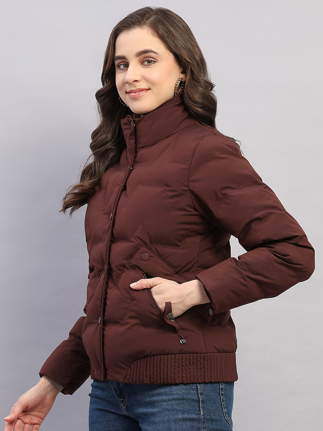 Women Rust Solid Collar Full Sleeve Jacket