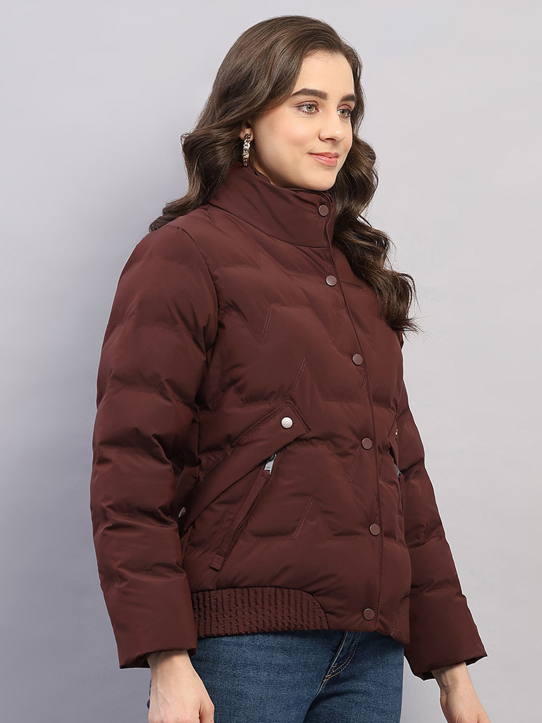 Women Rust Solid Collar Full Sleeve Jacket