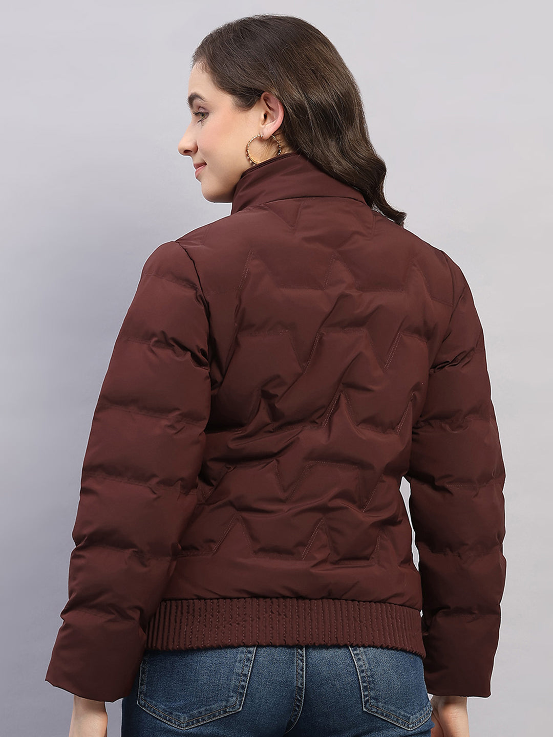 Women Rust Solid Collar Full Sleeve Jacket